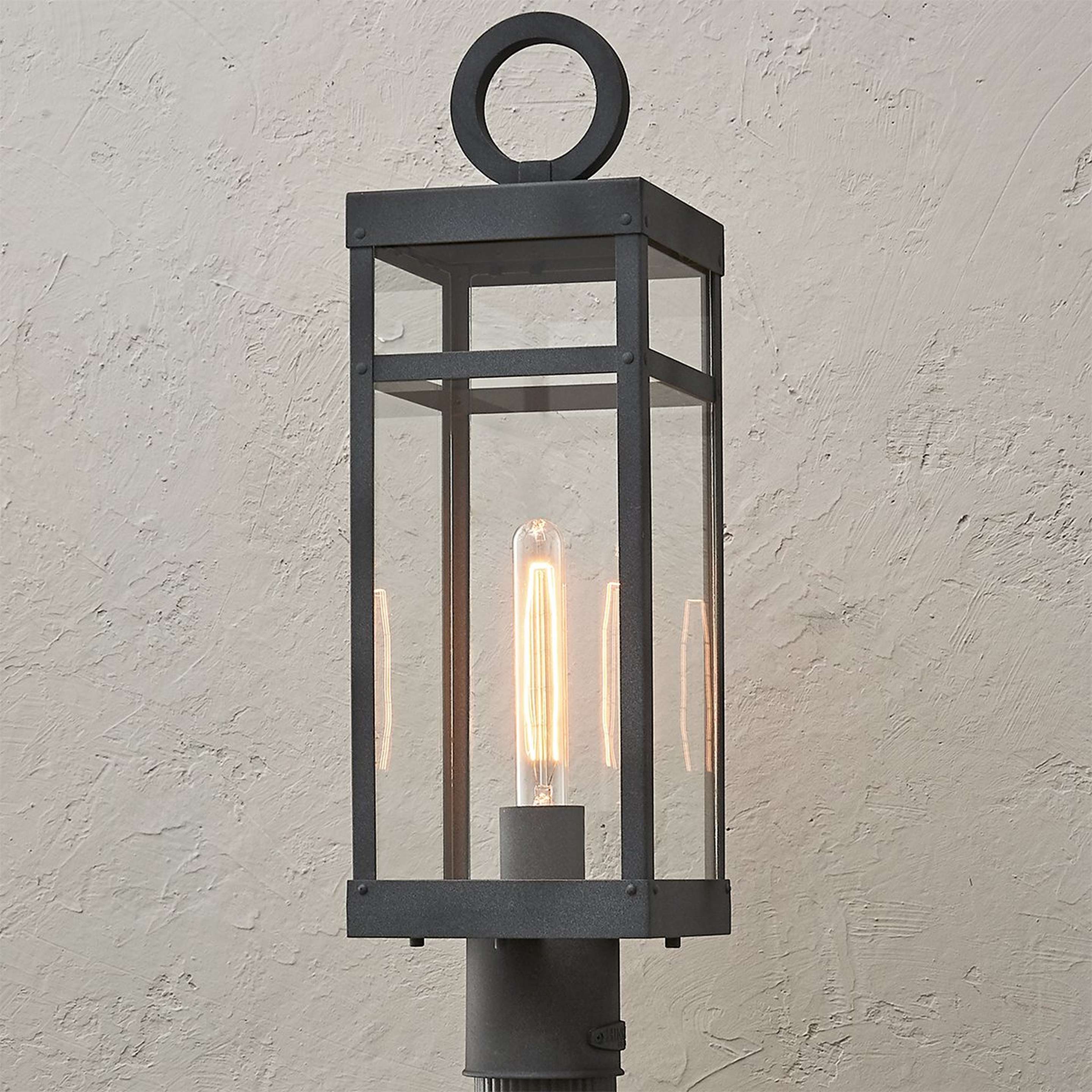 A Vintage Suspended Pane Outdoor Post Light with Aged Zinc / Clear Glass color