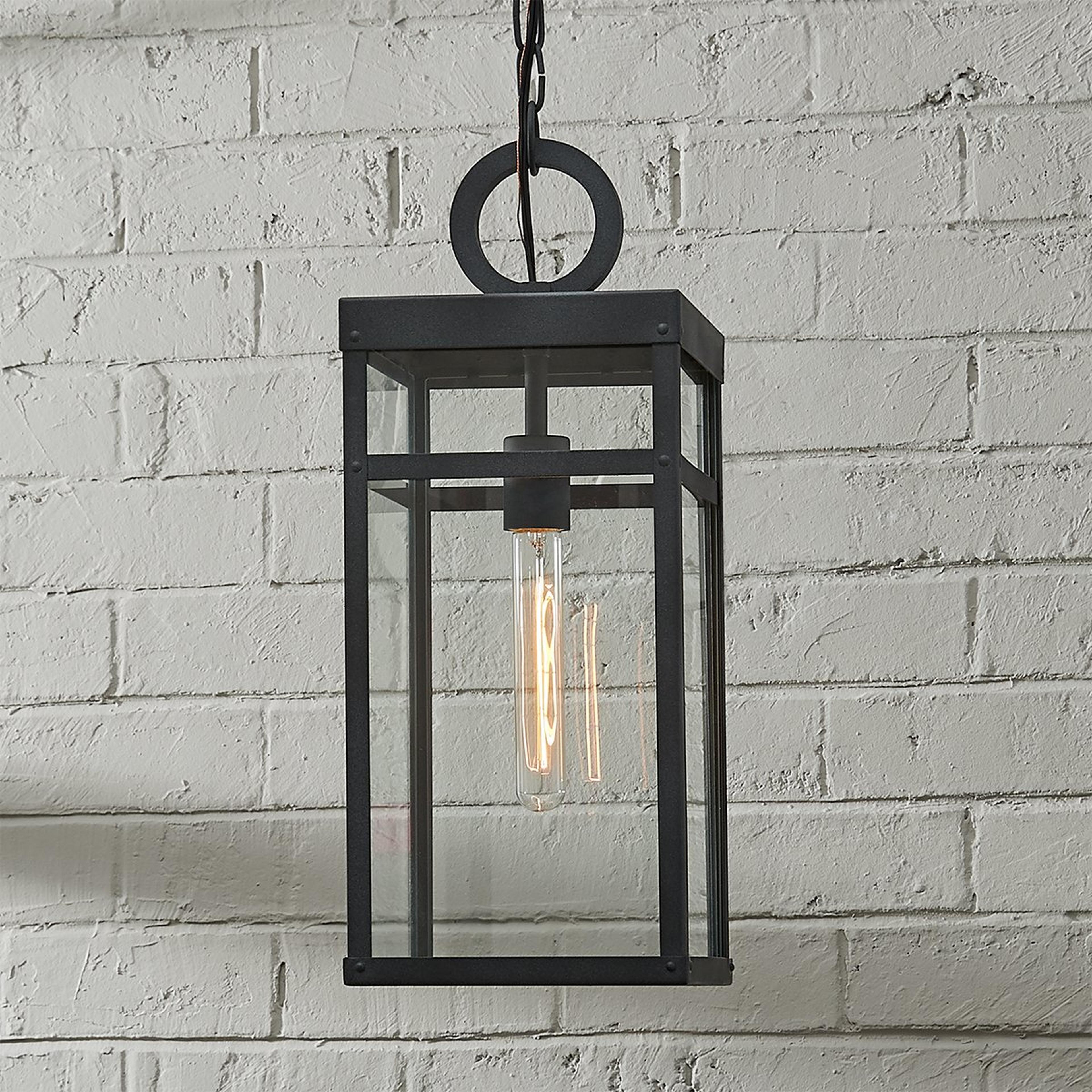 A Vintage Suspended Pane Outdoor Pendant with Aged Zinc / Clear Glass color