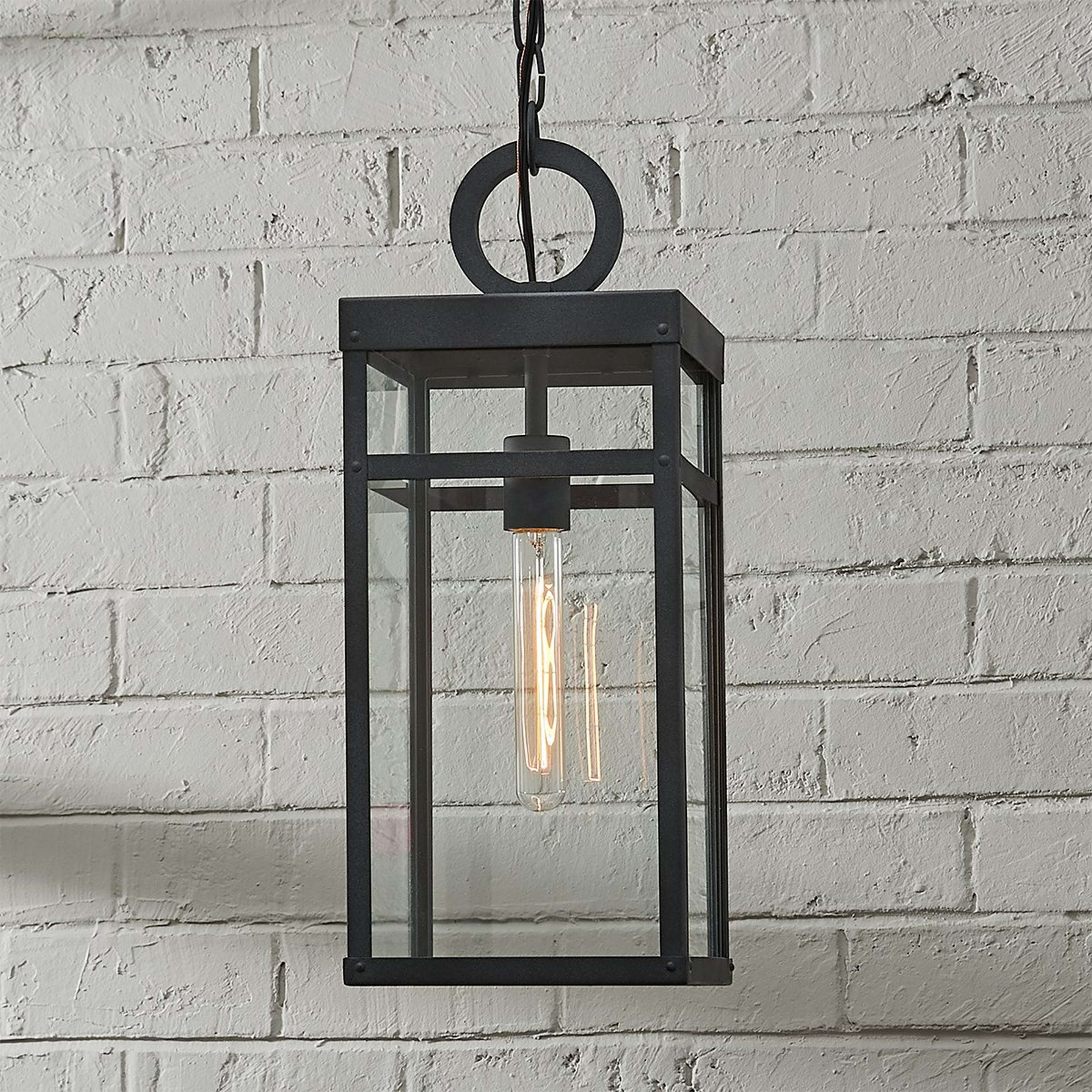 A Vintage Suspended Pane Outdoor Pendant with Aged Zinc / Clear Glass color
