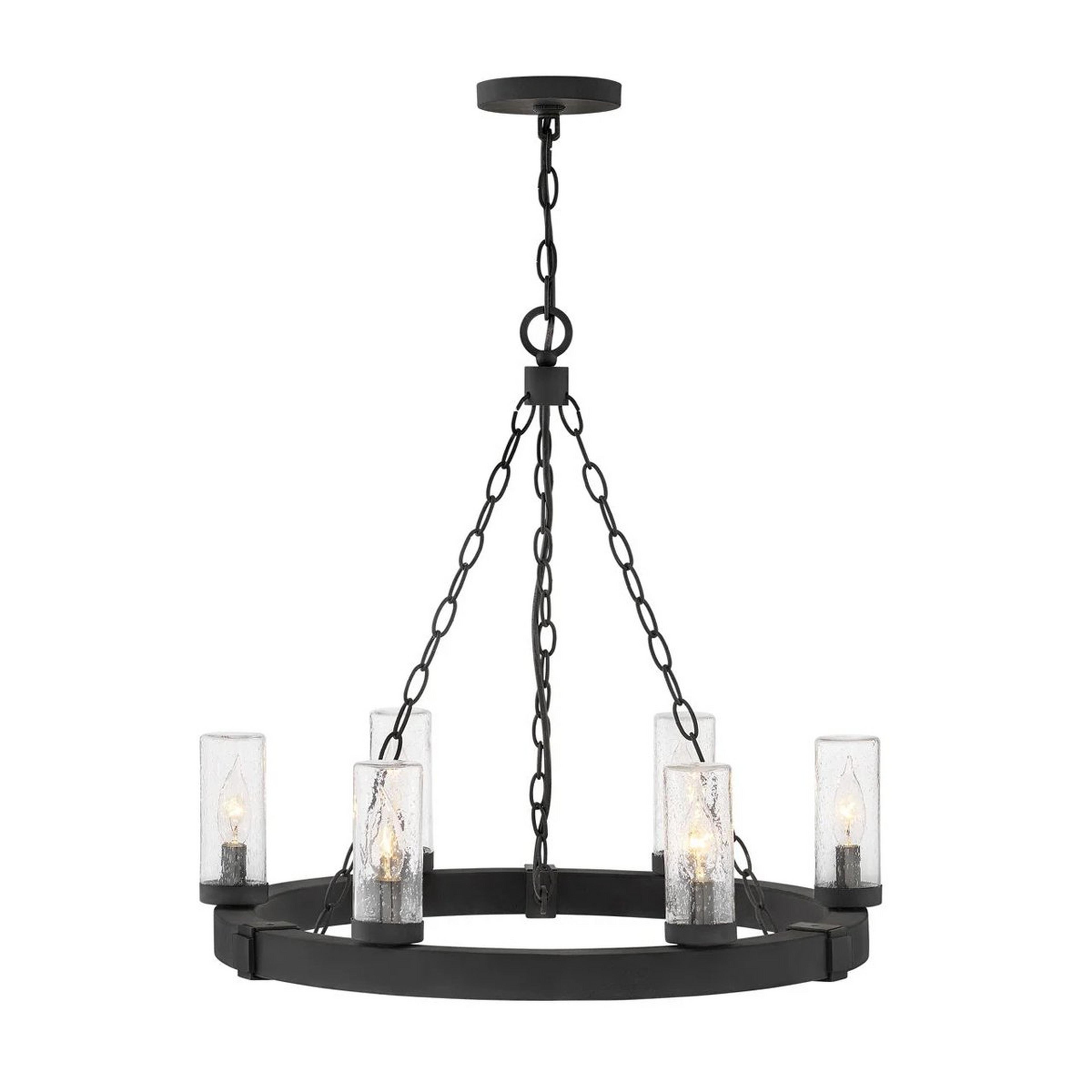 A Seeded Contrast Outdoor Ring Chandelier - 6 Light with Black / Seeded Glass color