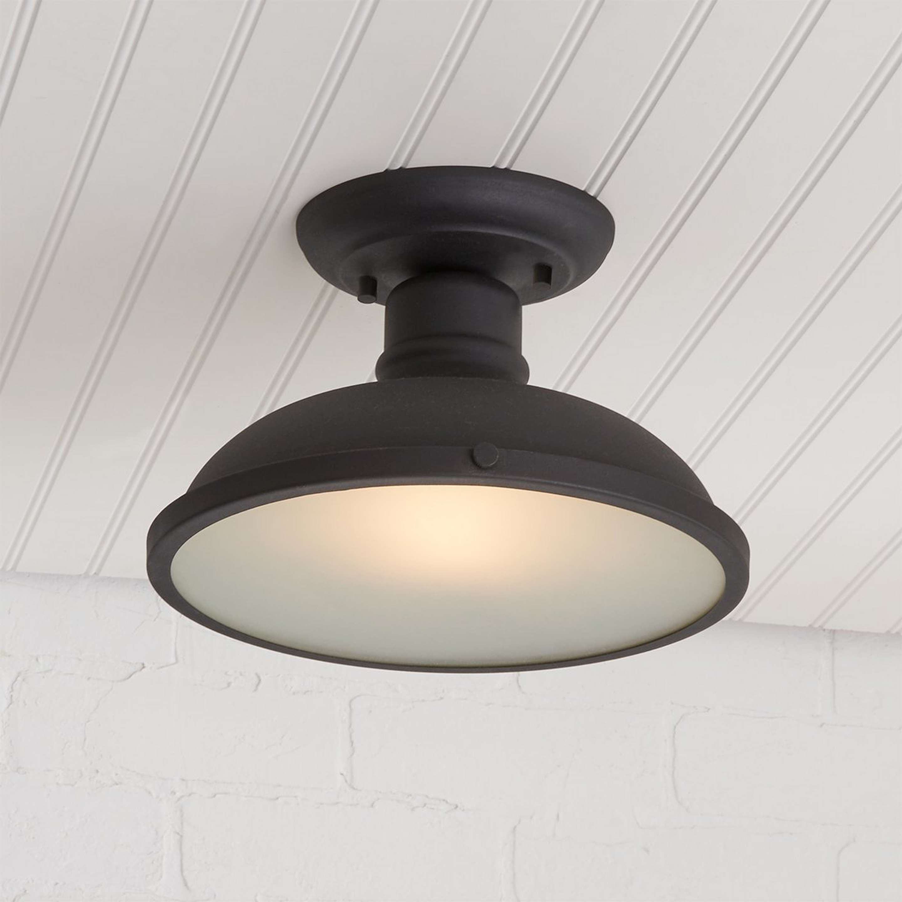 A Sleek Workshop Outdoor Ceiling Light with Matte Black color