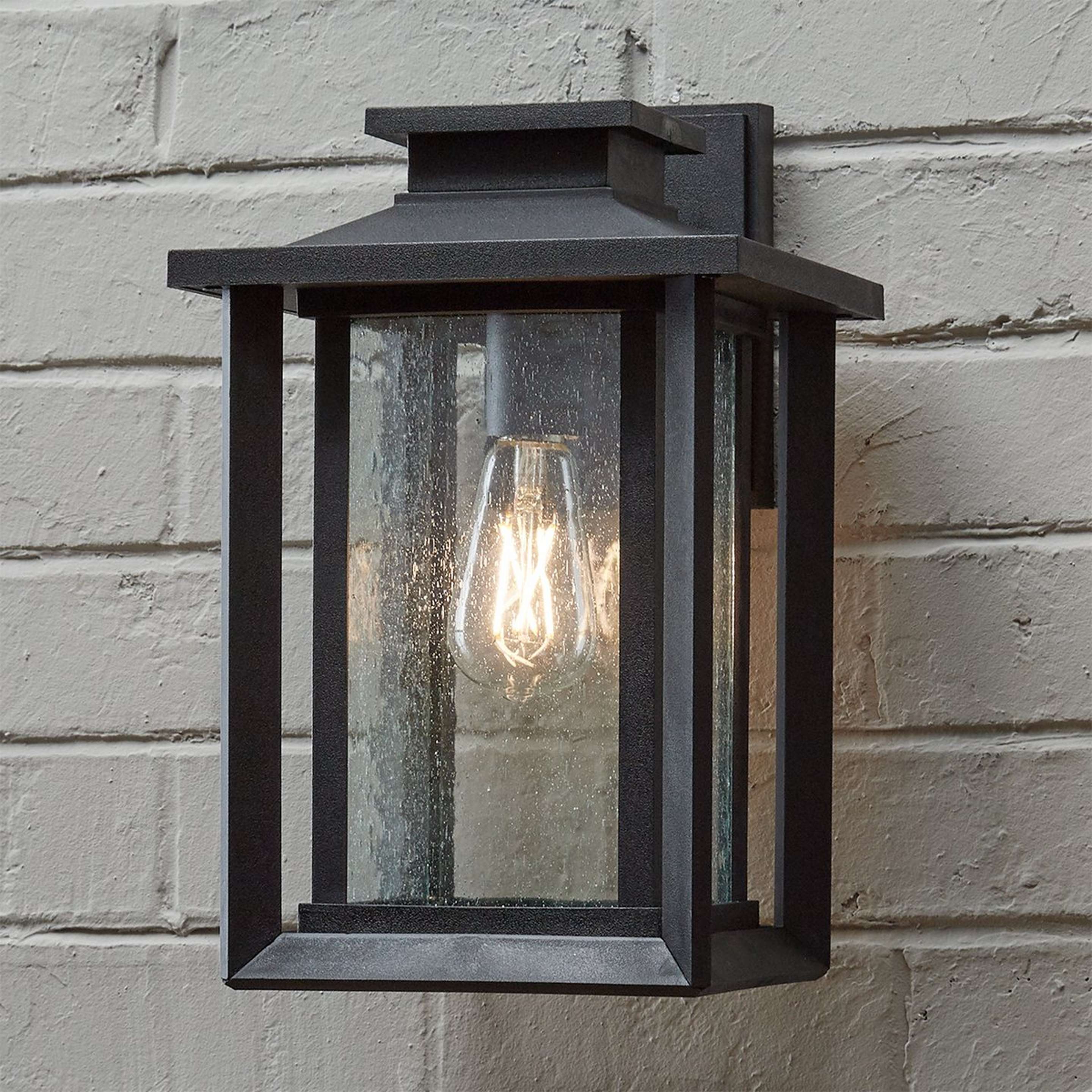 A Double Framed Outdoor Sconce - Medium with Black / Seedy Glass color