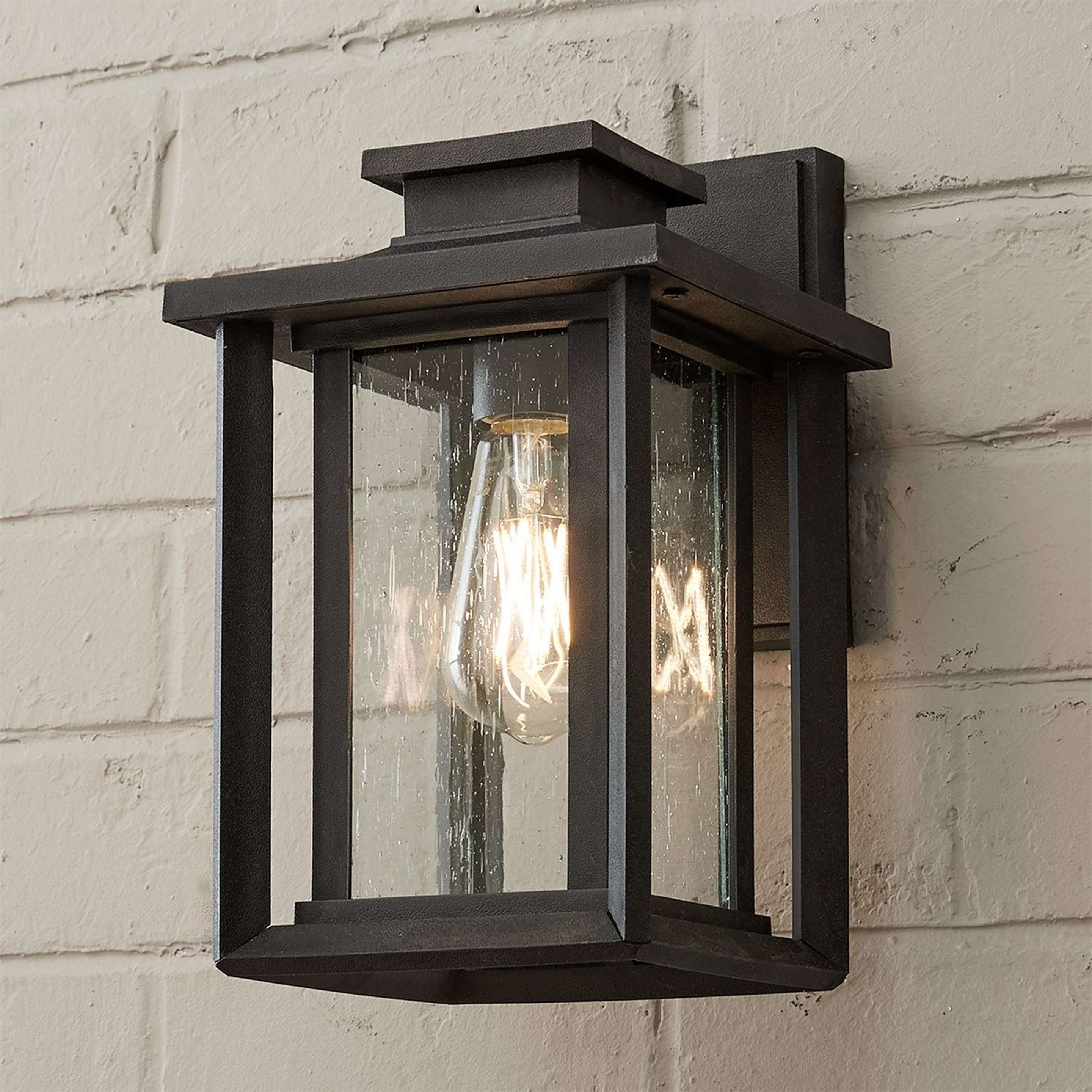 A Double Framed Outdoor Sconce - Small with Black / Seedy Glass color