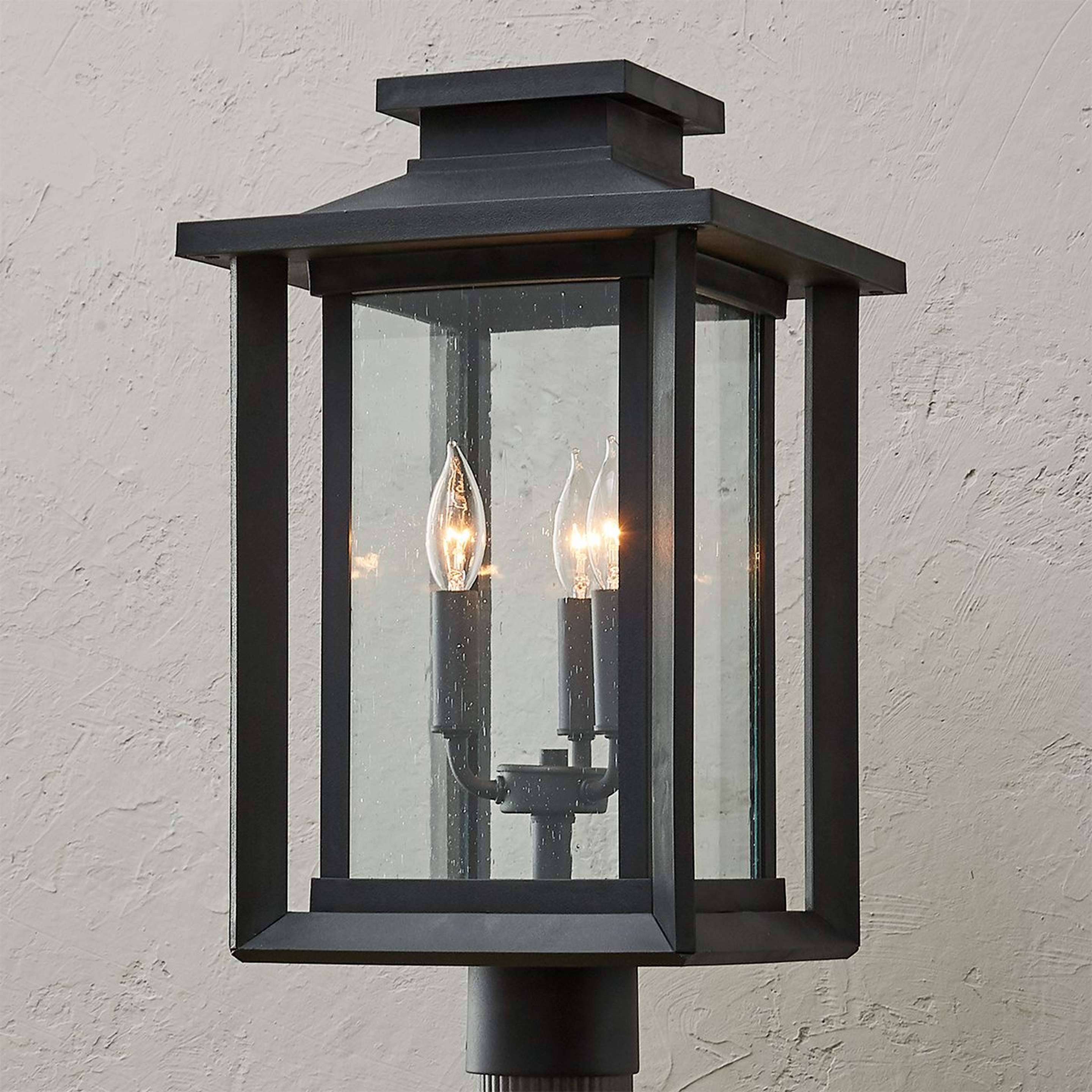 A Double Frame Outdoor Post Light with Black / Seedy Glass color
