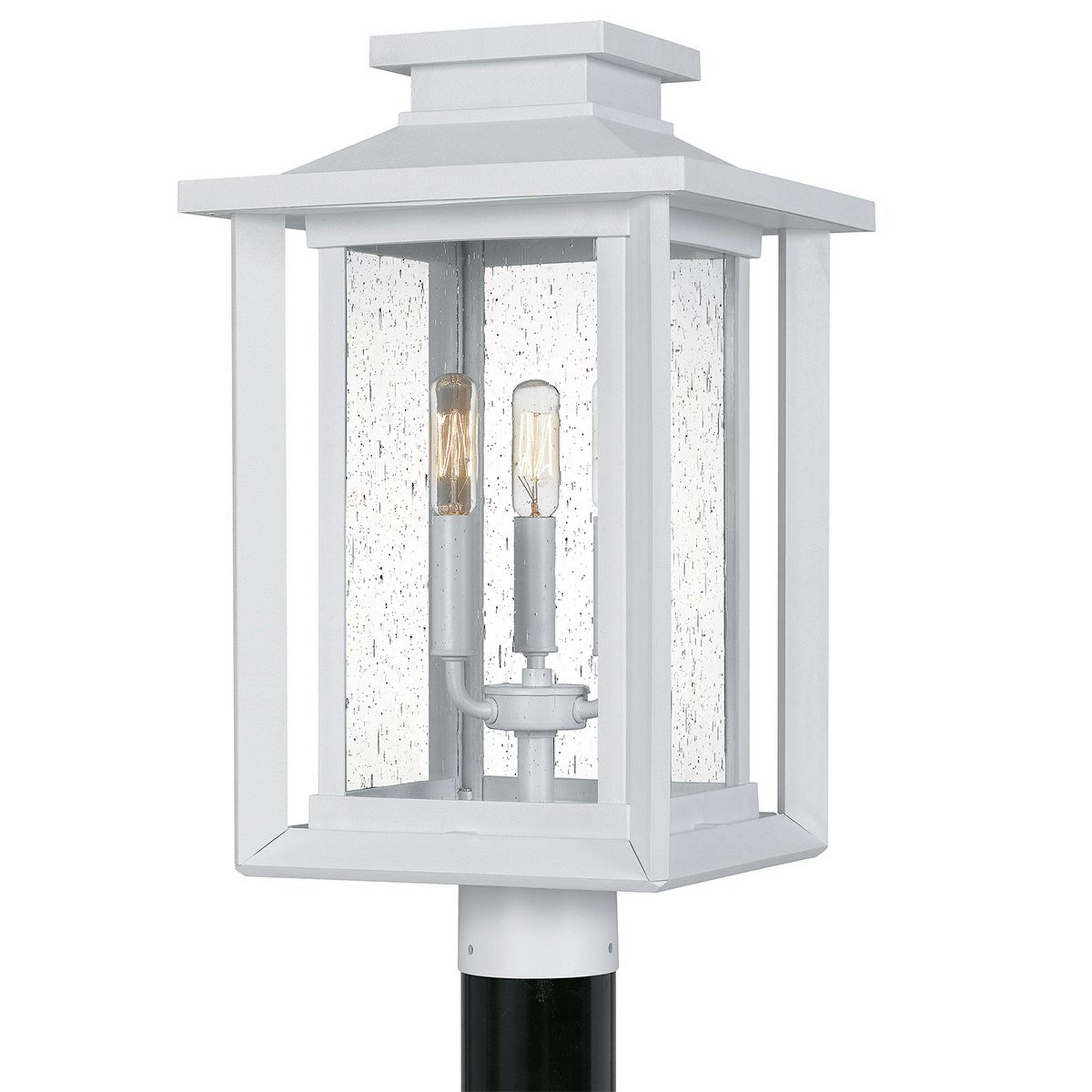 A Double Frame Outdoor Post Light with White / Seedy Glass color