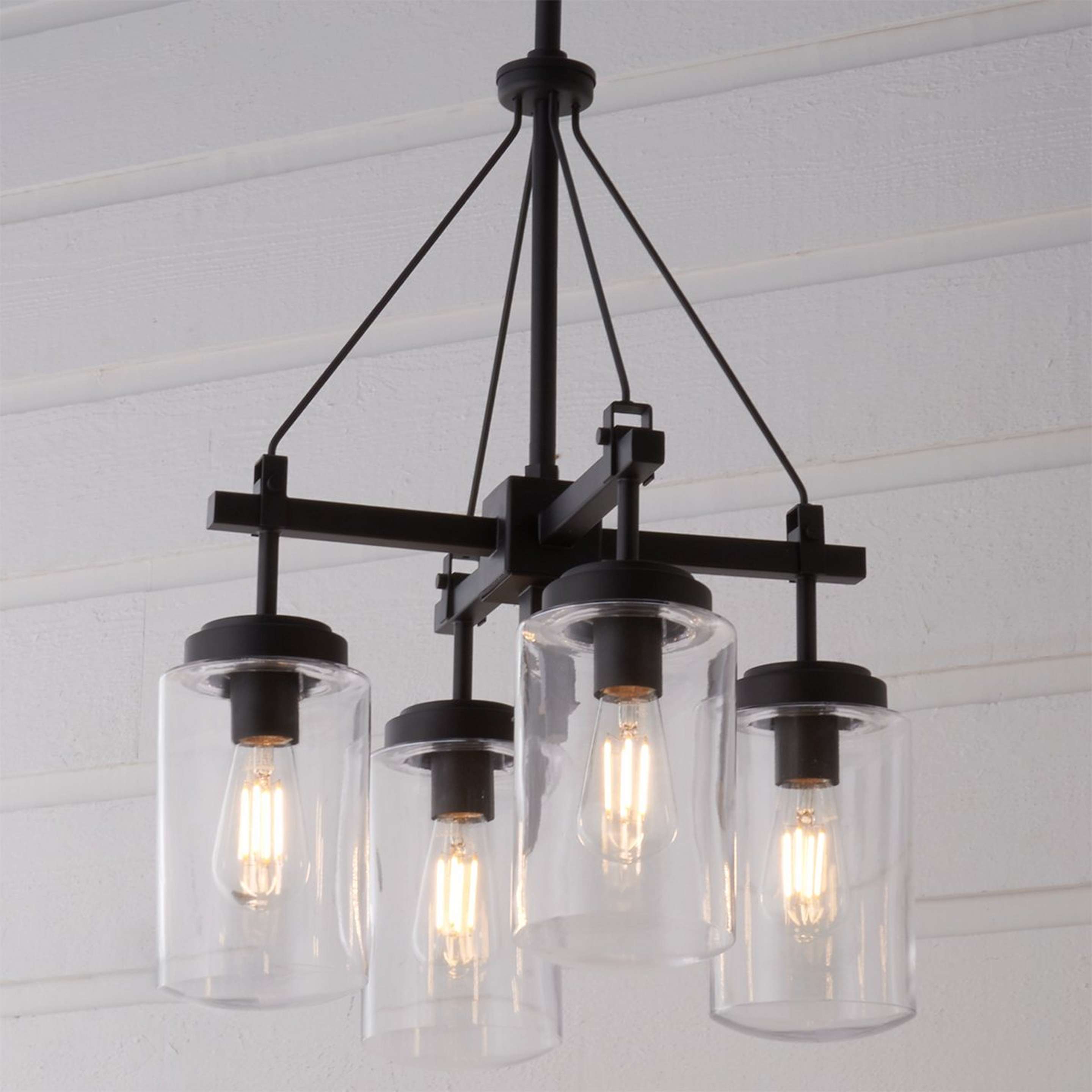 A Industrial Oasis Outdoor Chandelier - 4 Light with Black color