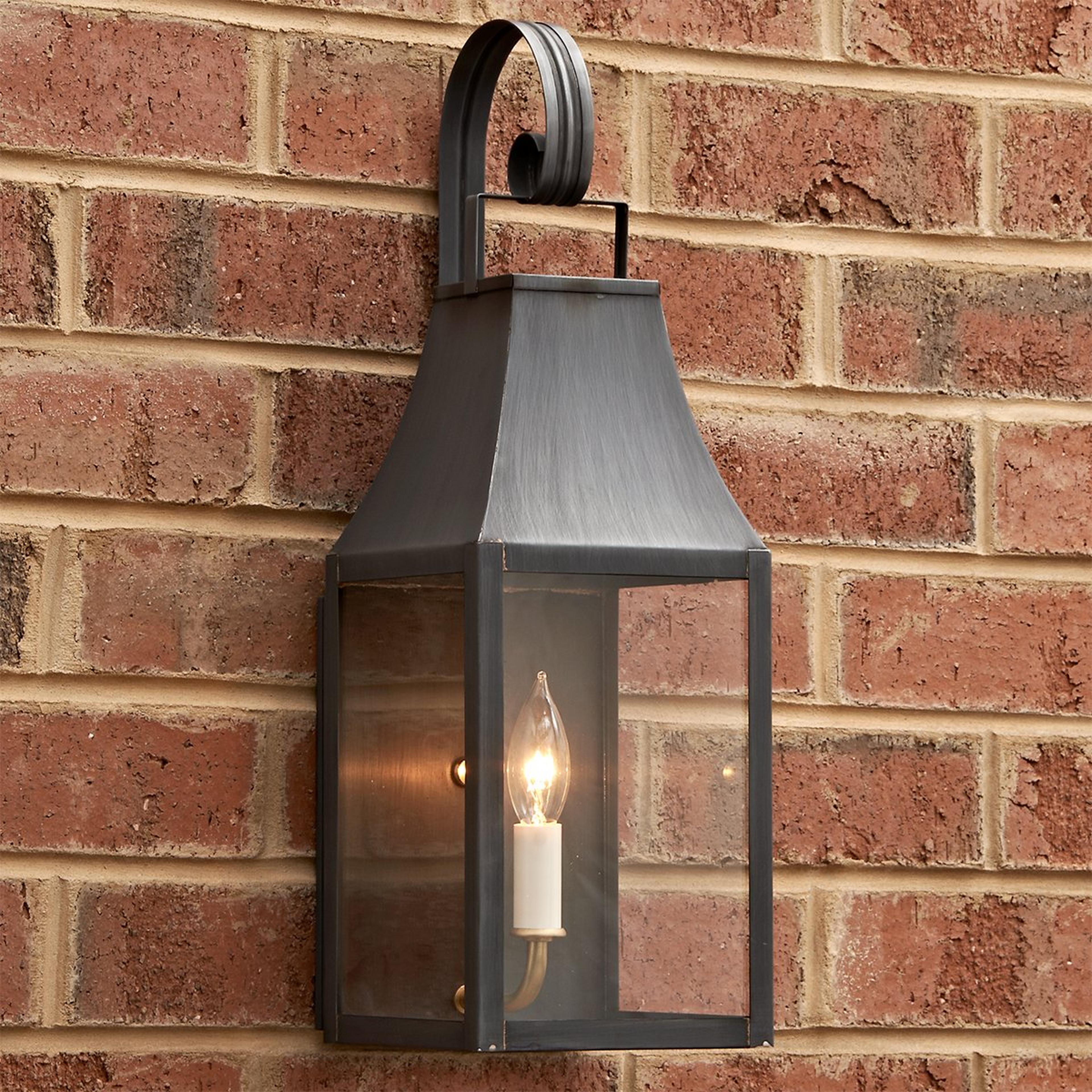 A Colonial Metalcrafts Capital Outdoor Sconce - Small with Darkened Copper / Clear Glass  color