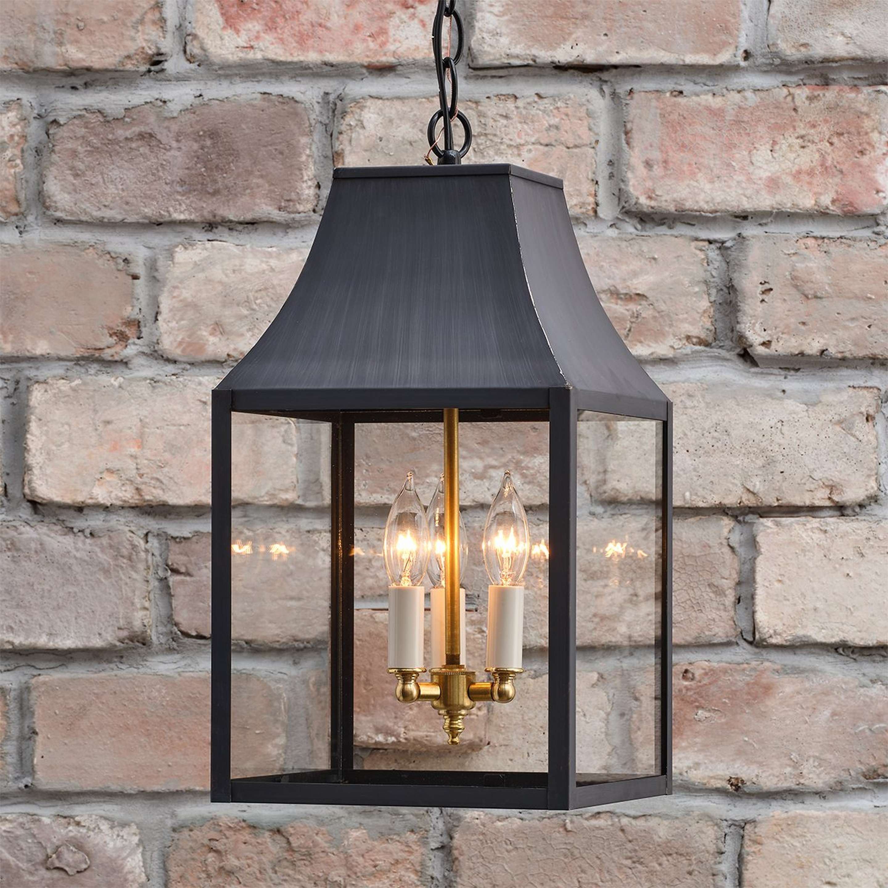 A Colonial Metalcrafts Capital Outdoor Lantern - Large with Darkened Copper / Clear Glass color