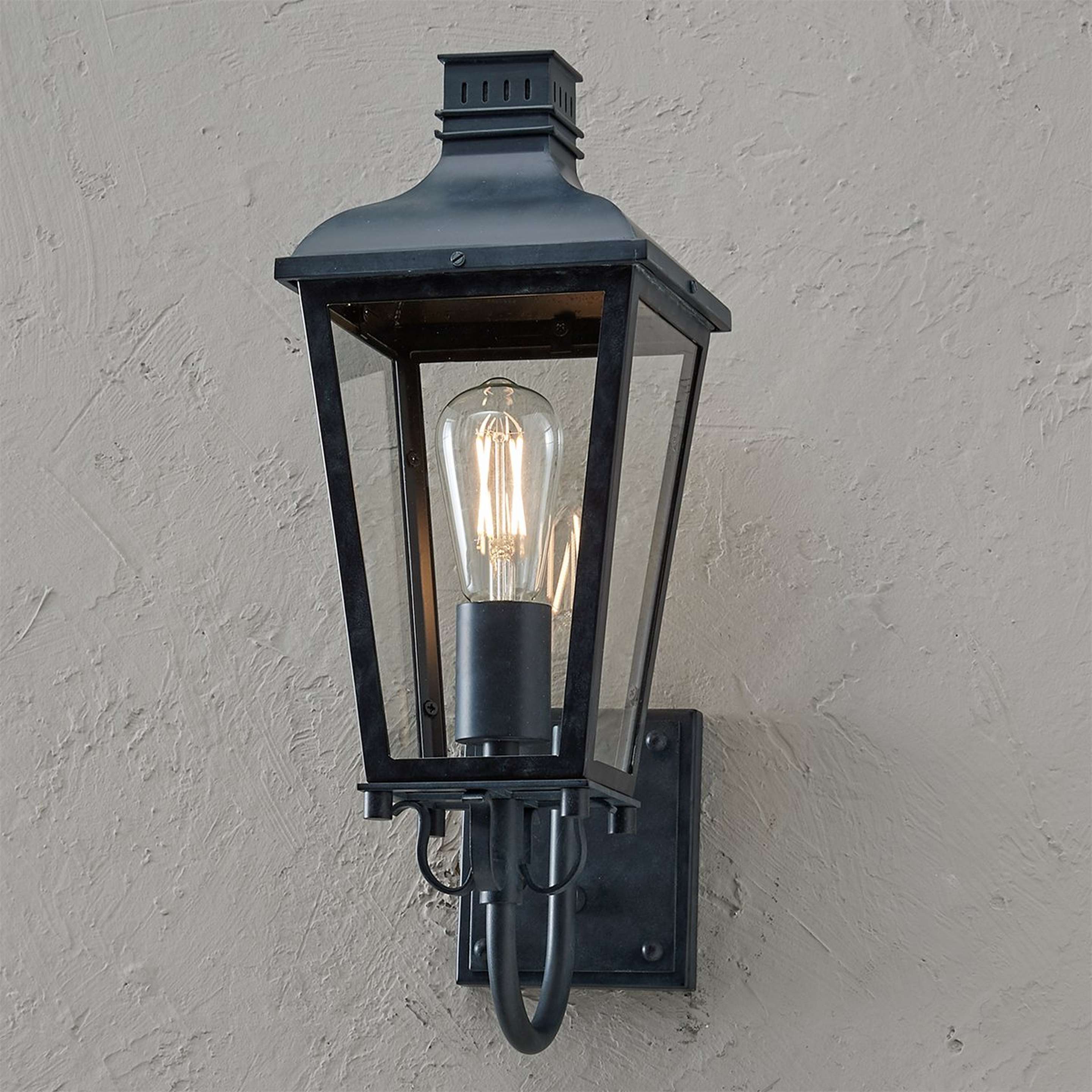 A Established Outdoor Sconce - Small with Aged Black / Clear Glass color