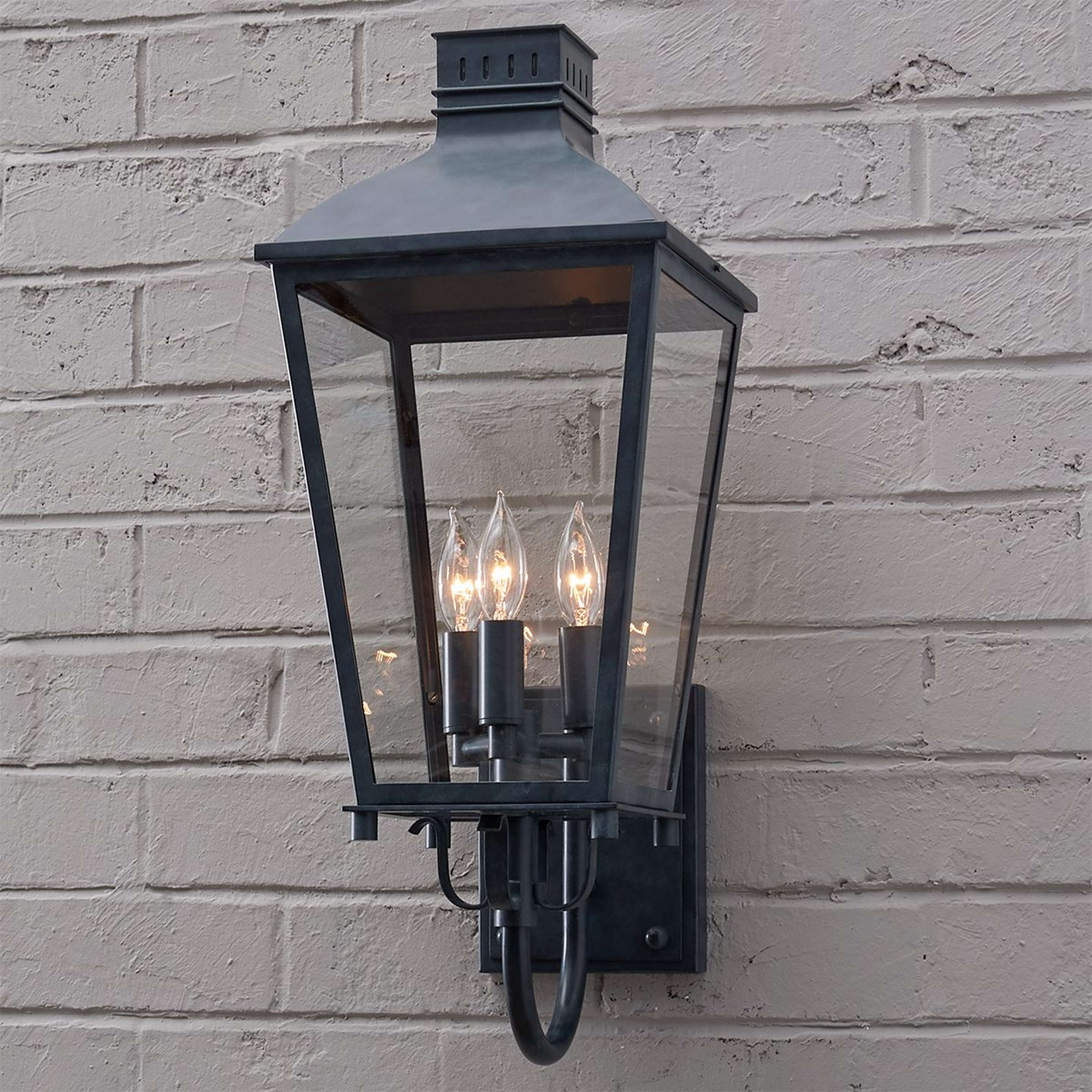 A Established Outdoor Sconce - Large with Aged Black / Clear Glass color