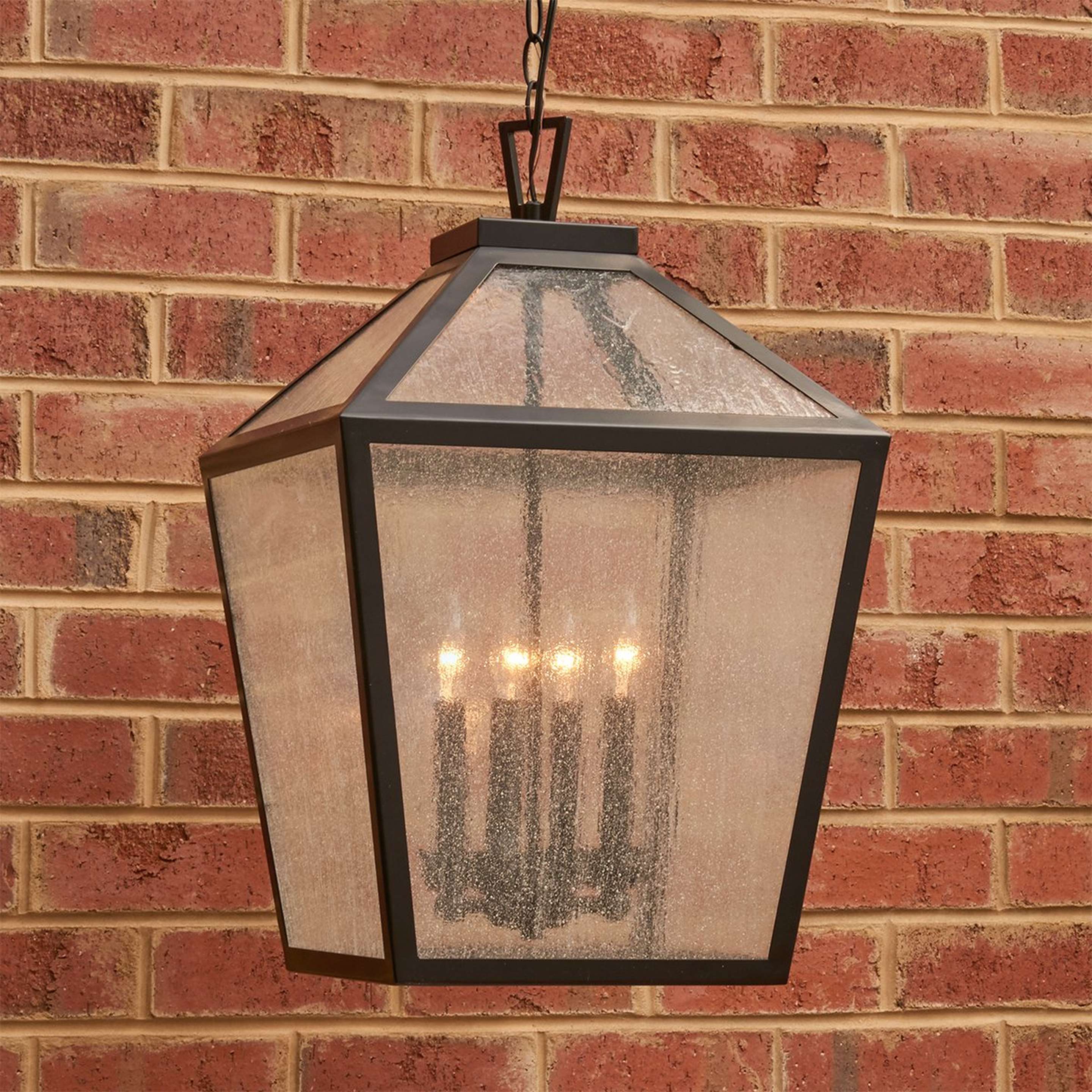 A Shenandoah Outdoor Hanging Lantern with Black / Frosted Glass color