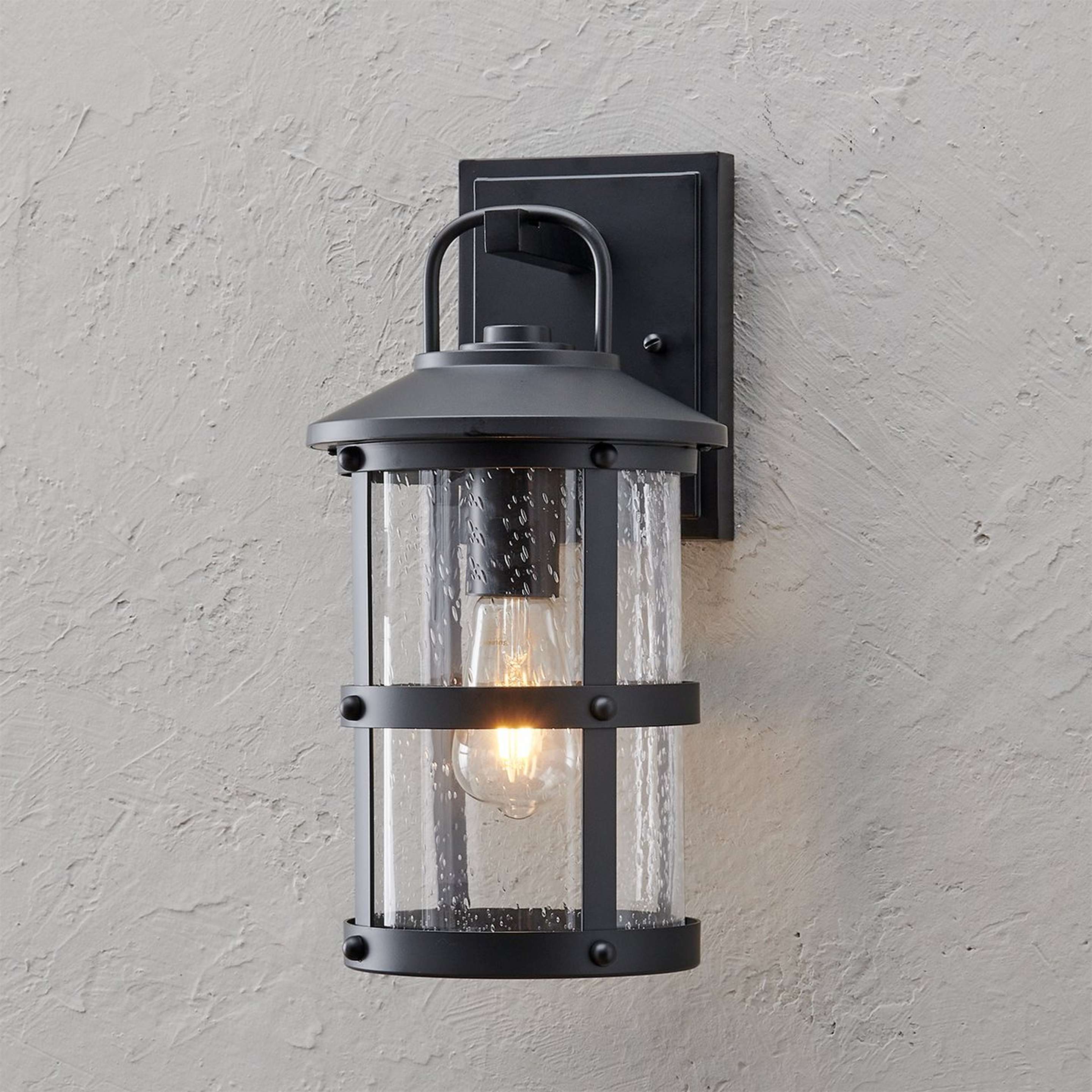 A Rugged River Outdoor Sconce - Small with Black / Seedy Glass color