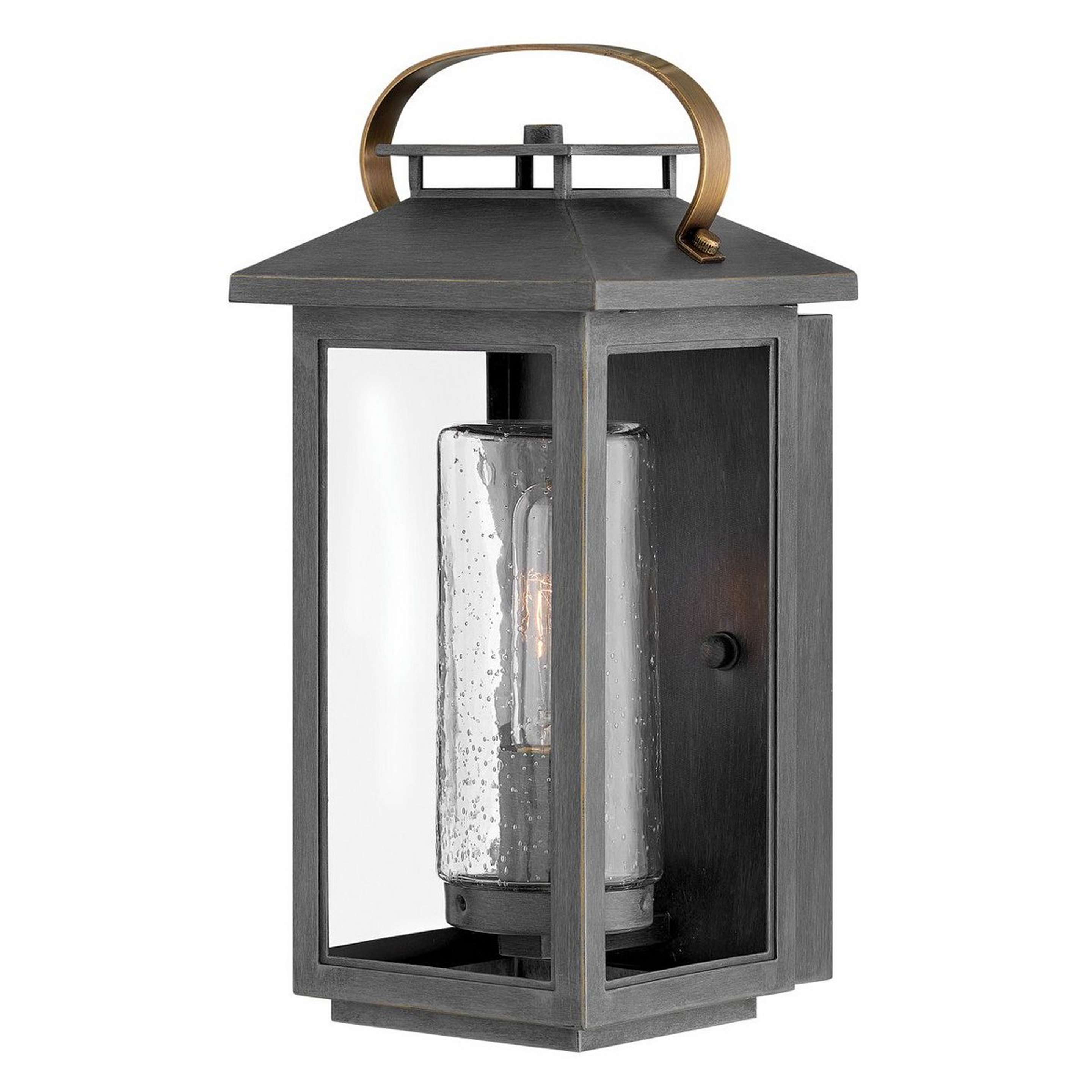 A River House Chic Outdoor Sconce - Small with Distressed Gray Ash / Brass / Seeded Glass color