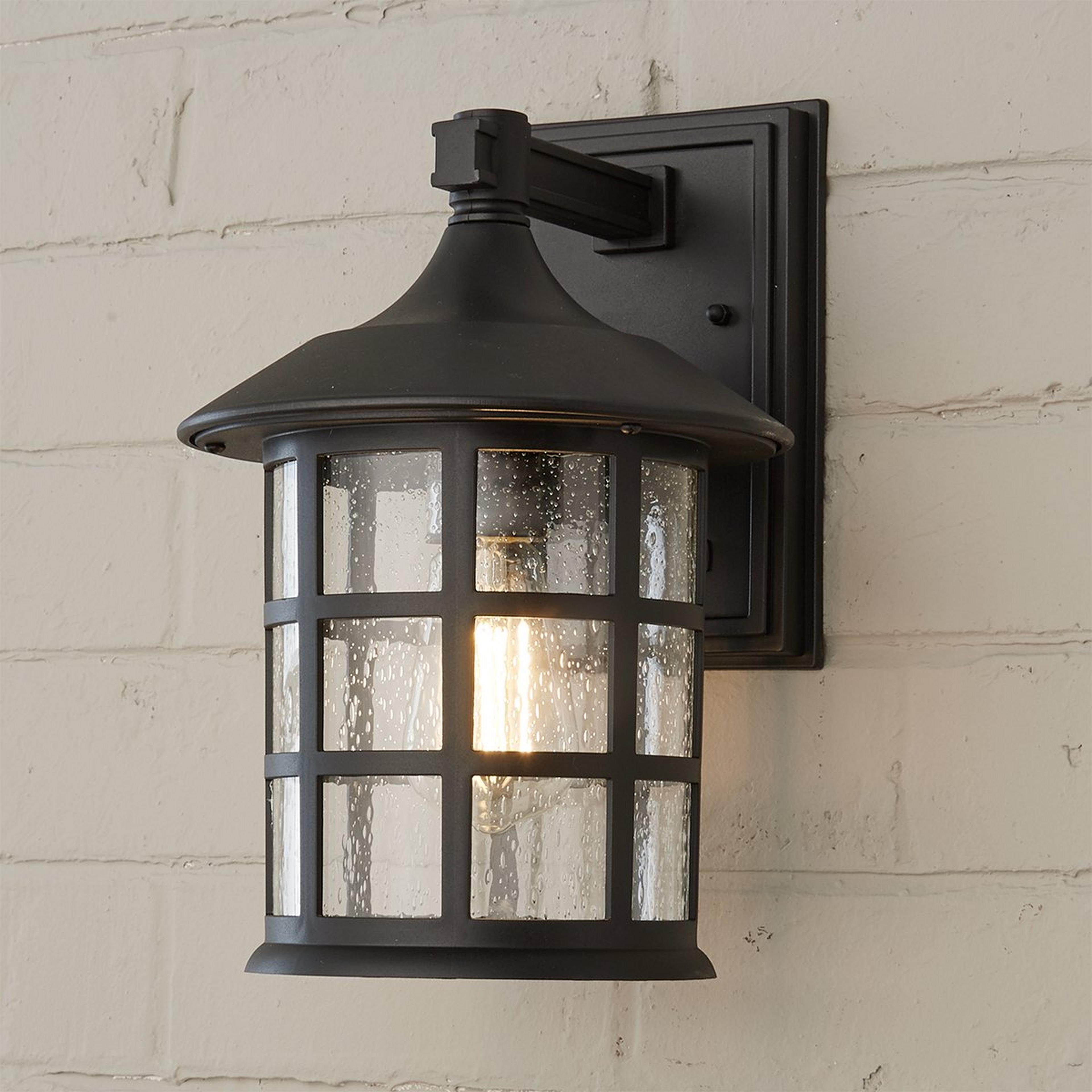 A Bar Harbor Outdoor Sconce - Medium with Black / Seedy Glass color