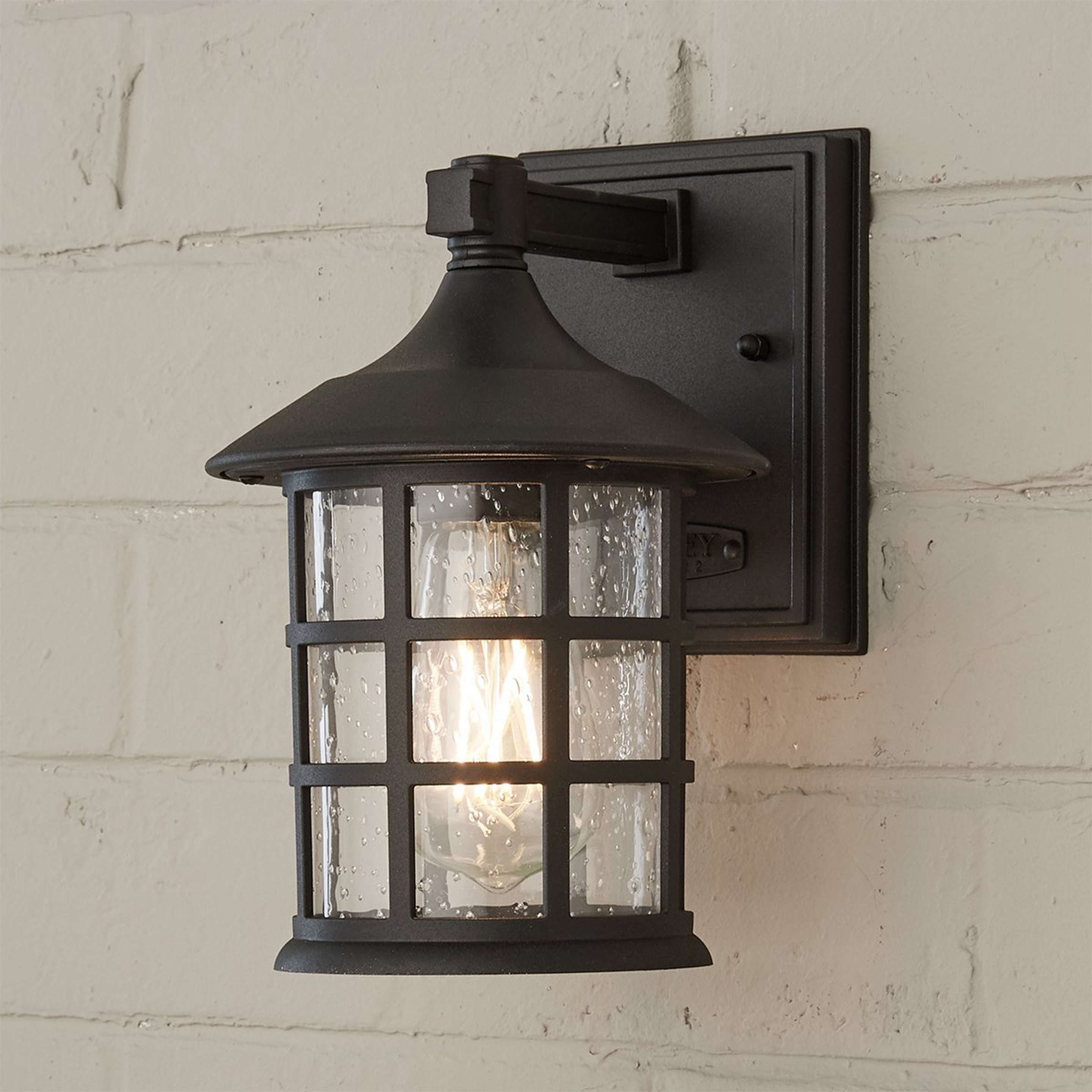 A Bar Harbor Outdoor Sconce - Small with Black / Seedy Glass color