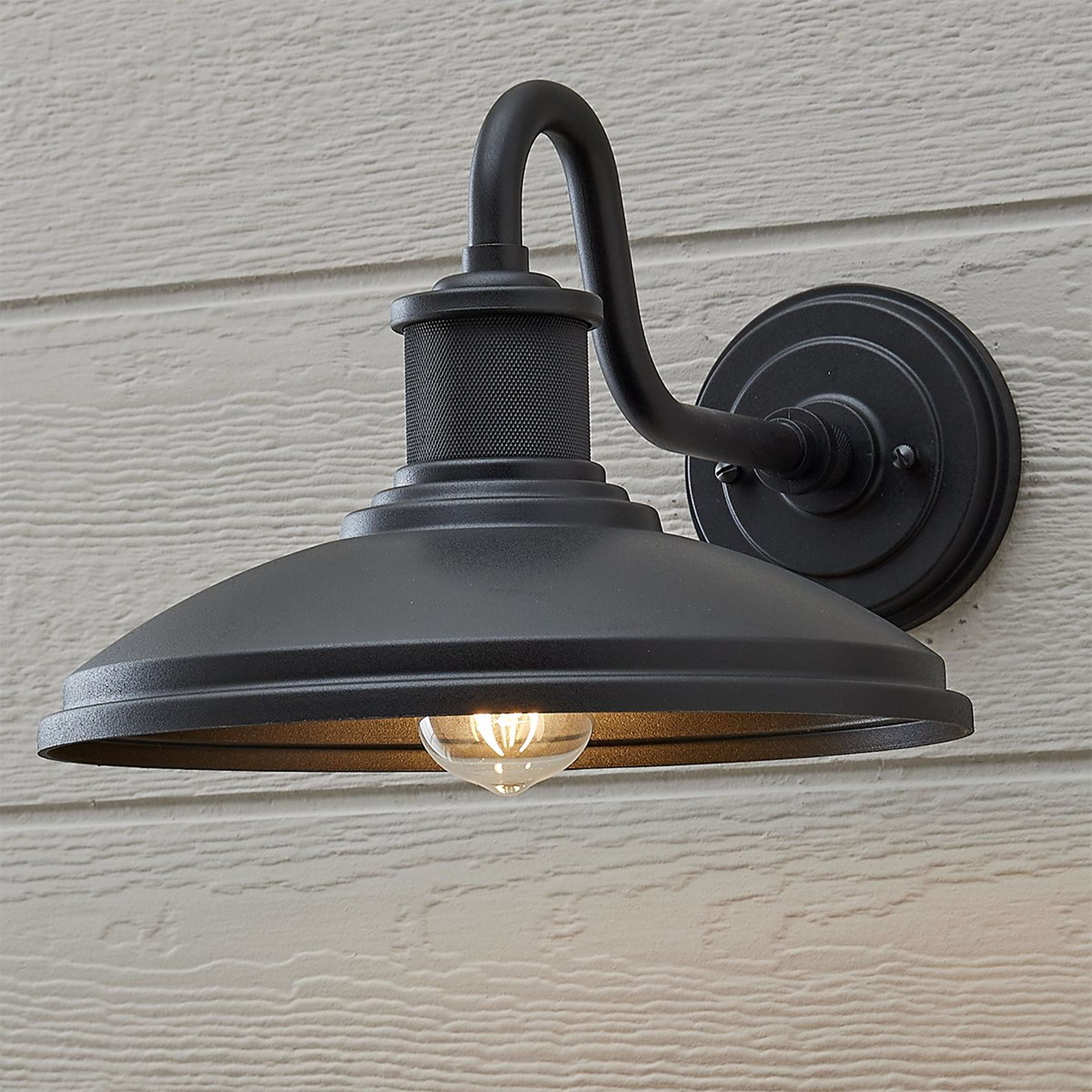A Gooseneck Warehouse Outdoor Sconce - Small with Black color
