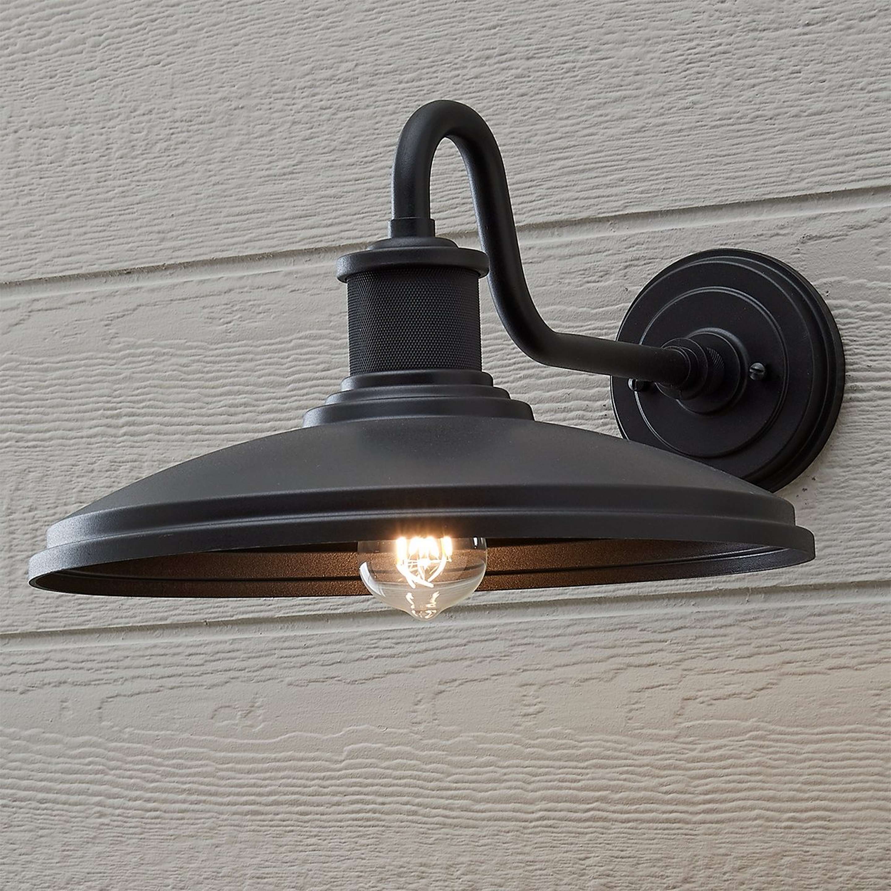 A Gooseneck Warehouse Outdoor Sconce - Large with Black color