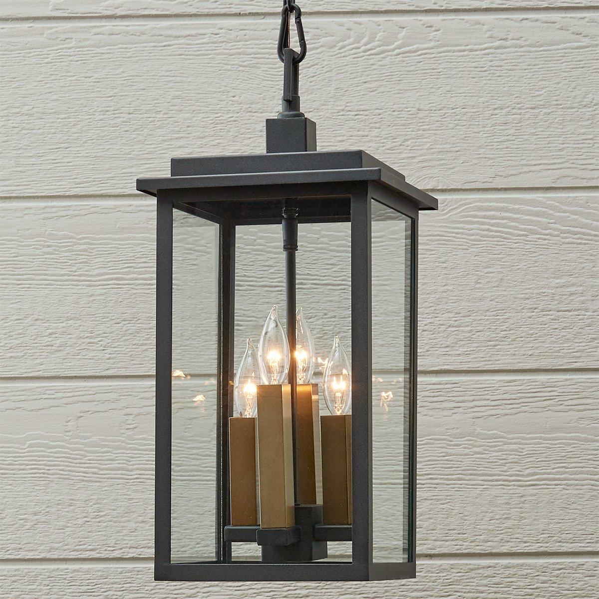 Griffith Outdoor Hanging Lantern Light Light 21 H x 9 W x 9 D Black Metal Glass Outdoor Lights Industrial Shades of Light
