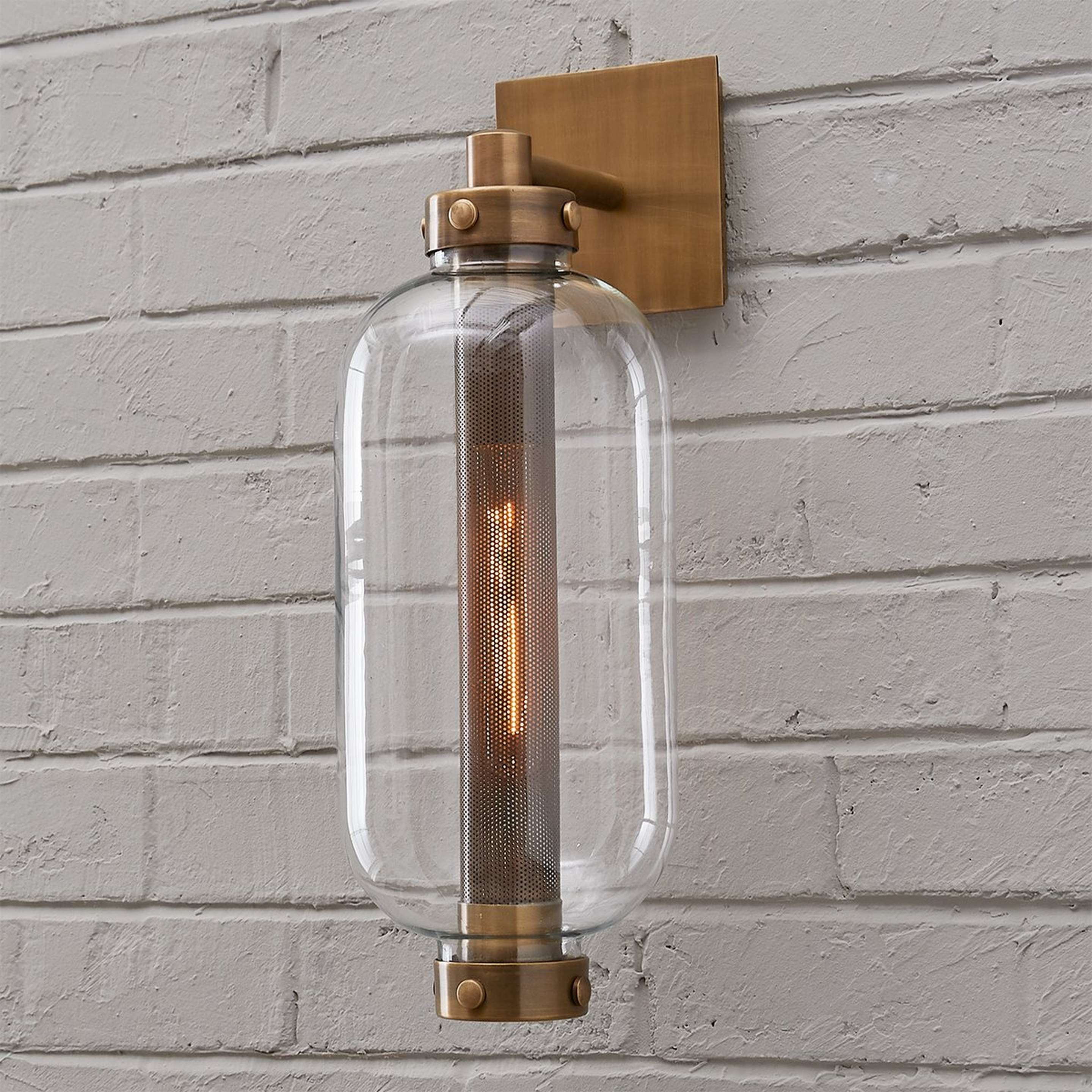 A Mechanized Industrial Outdoor Sconce with Vintage Brass color