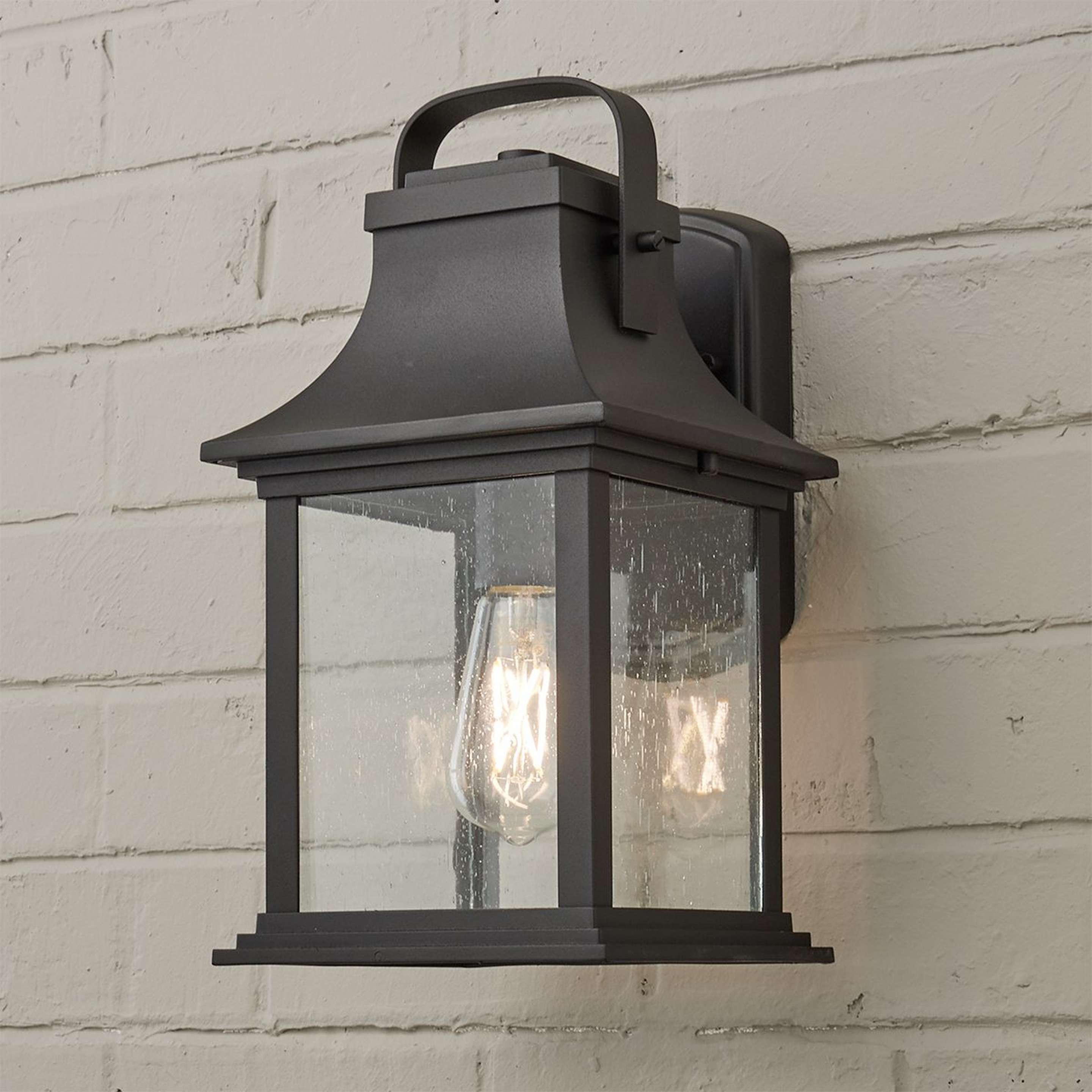 A New Hampshire Outdoor Sconce - Small with Black / Seedy Glass color