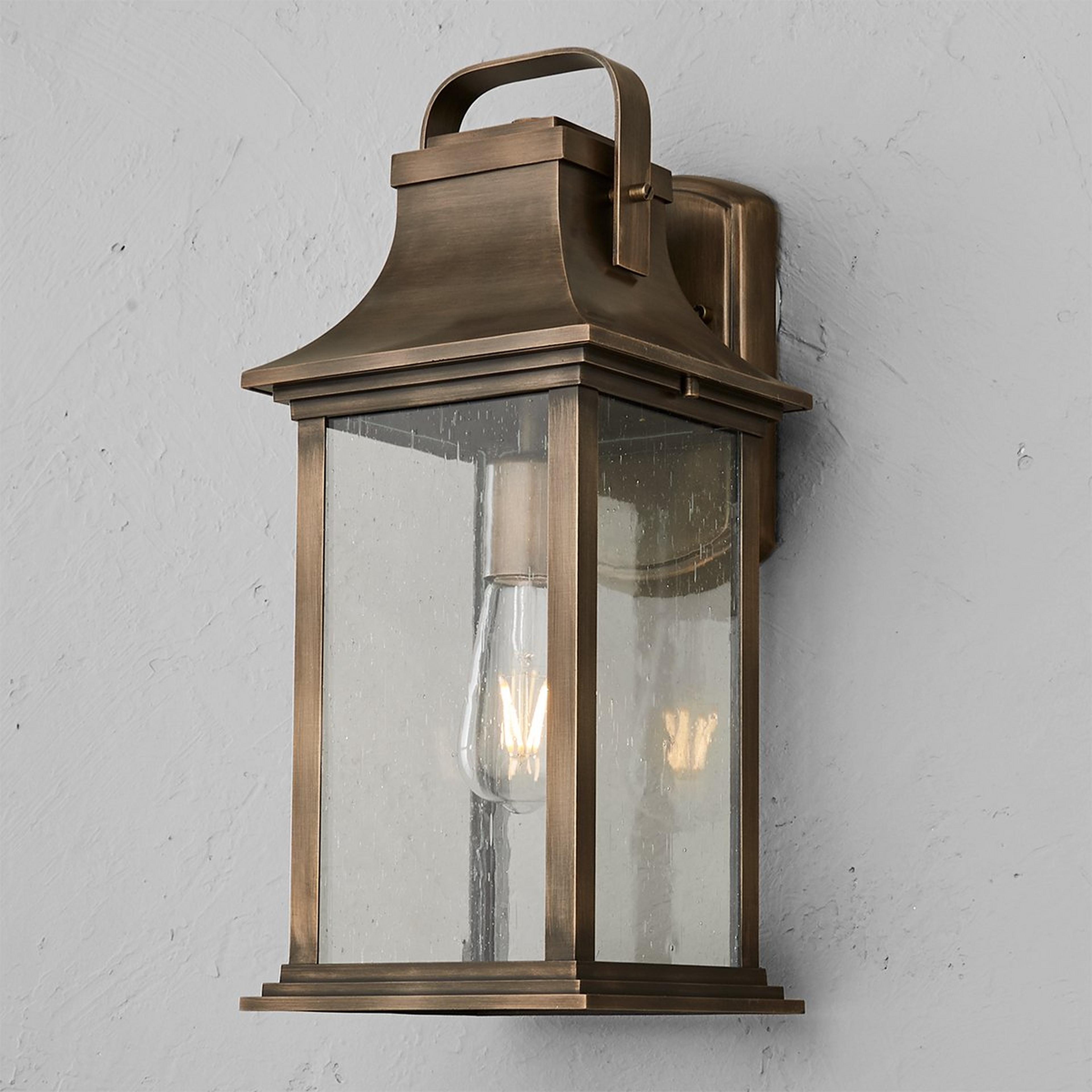 A New Hampshire Outdoor Sconce - Large with Burnished Bronze / Seedy Glass color