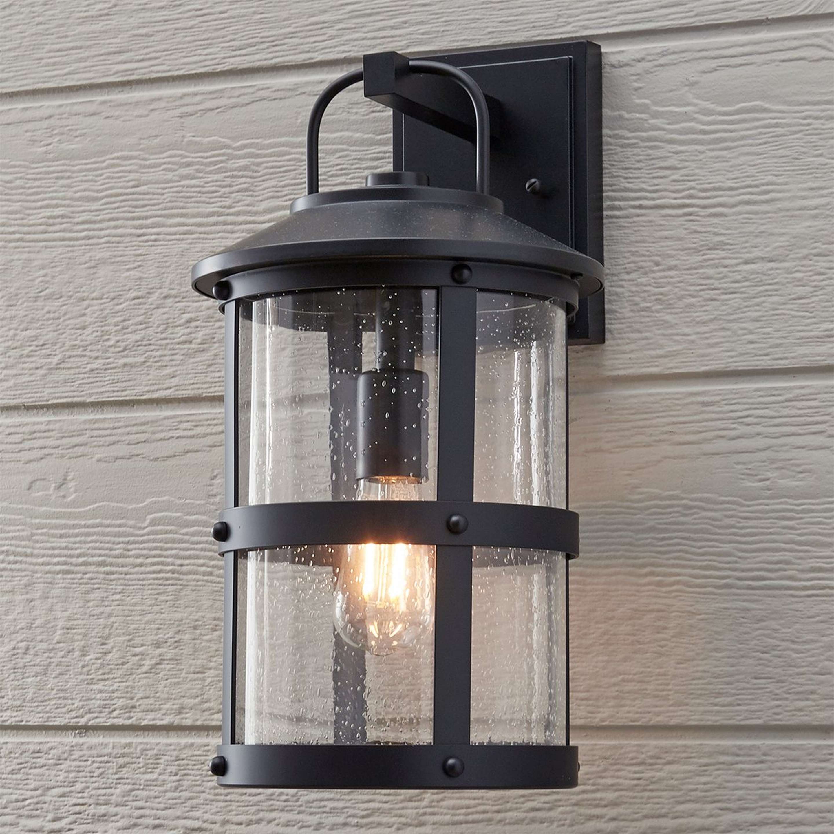 A Rugged River Outdoor Sconce - Large with Black / Seedy Glass color