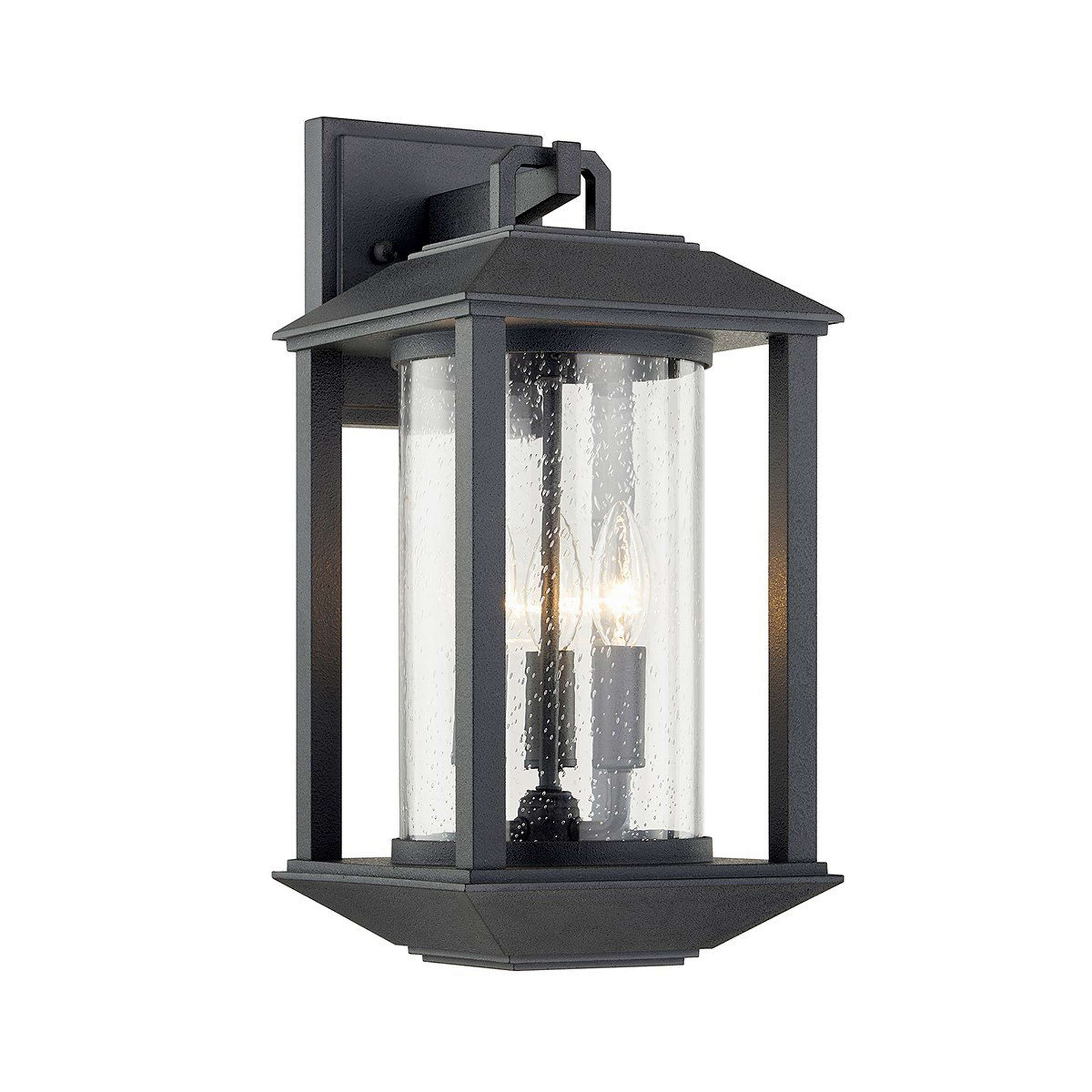A Jarvis Outdoor Sconce with Charcoal Gray / Seedy Glass color
