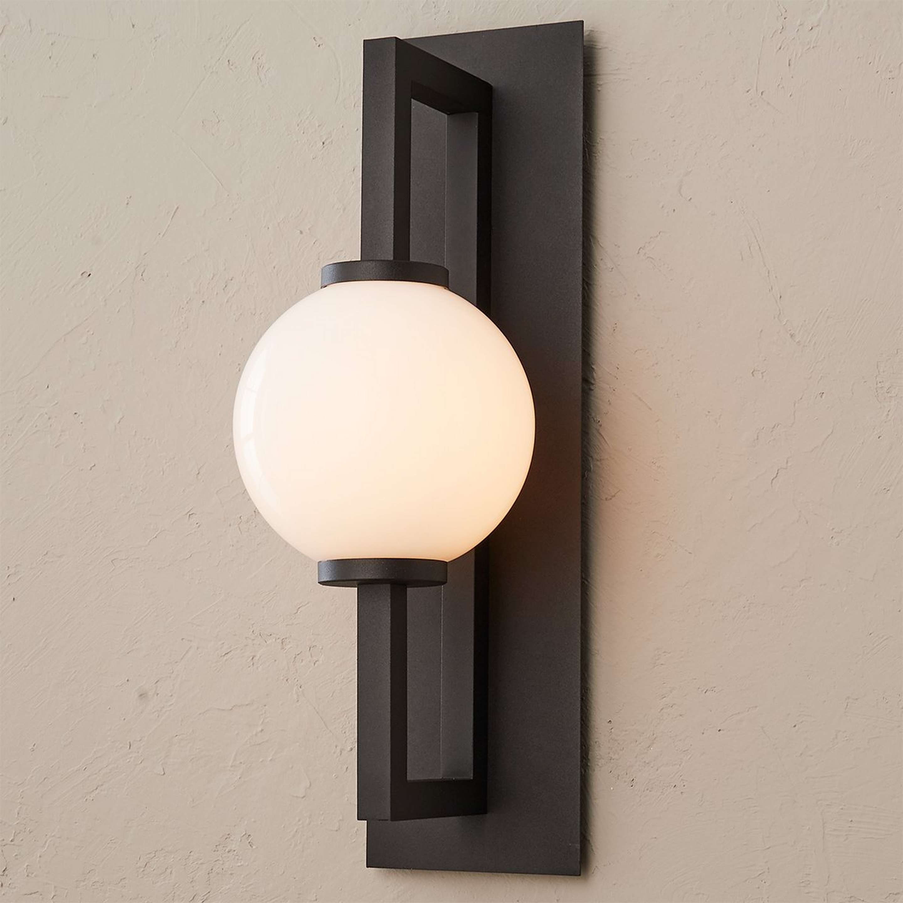 A Veritas Outdoor Sconce - Medium with Black / Opal Glass color