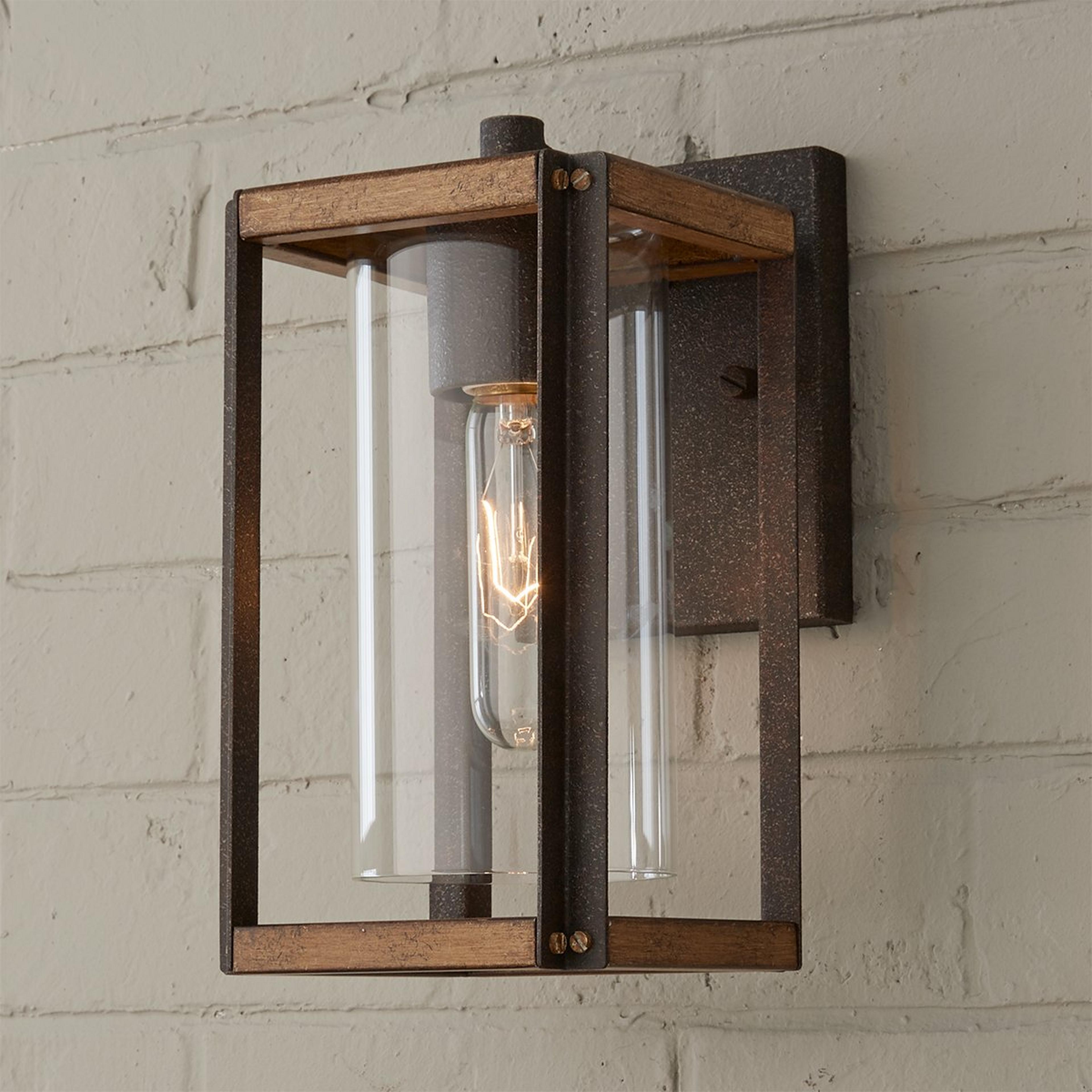 A Cooper Outdoor Sconce - Small with Rustic Black / Faux Wood color