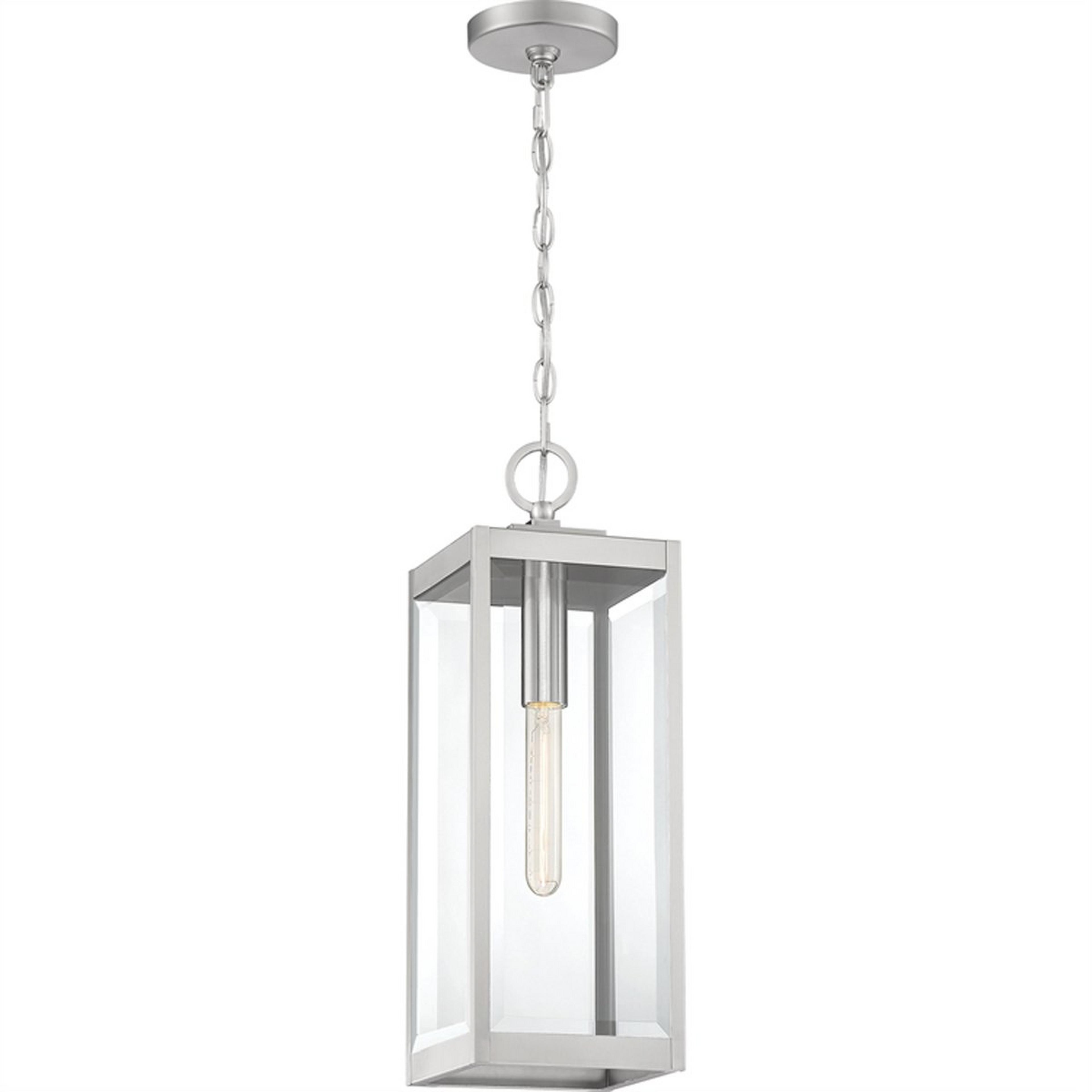A Maddox Beveled Outdoor Hanging Lantern with Silver / Clear Beveled Glass color