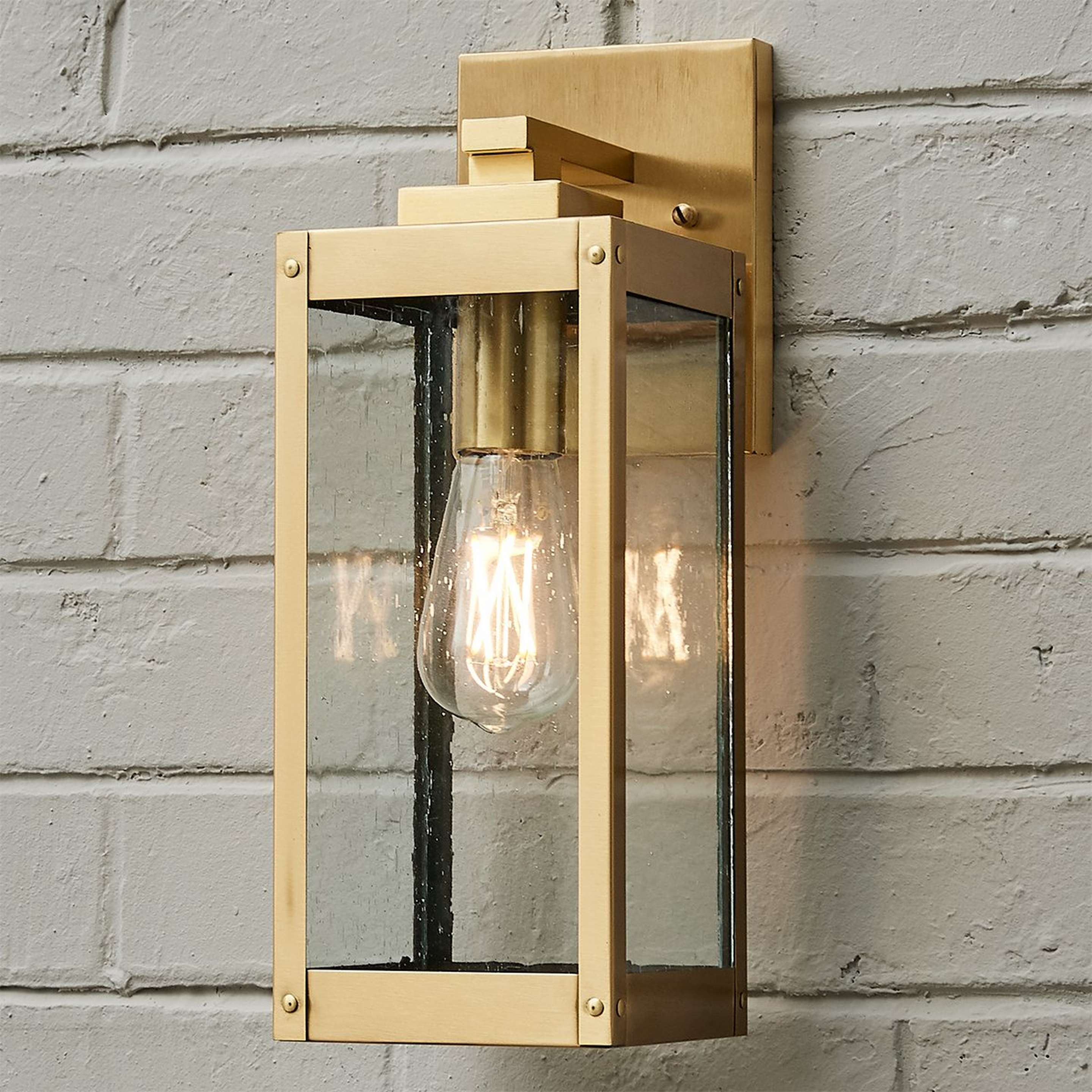 A Maddox Seeded Outdoor Sconce - Small with Brass / Seeded Glass color