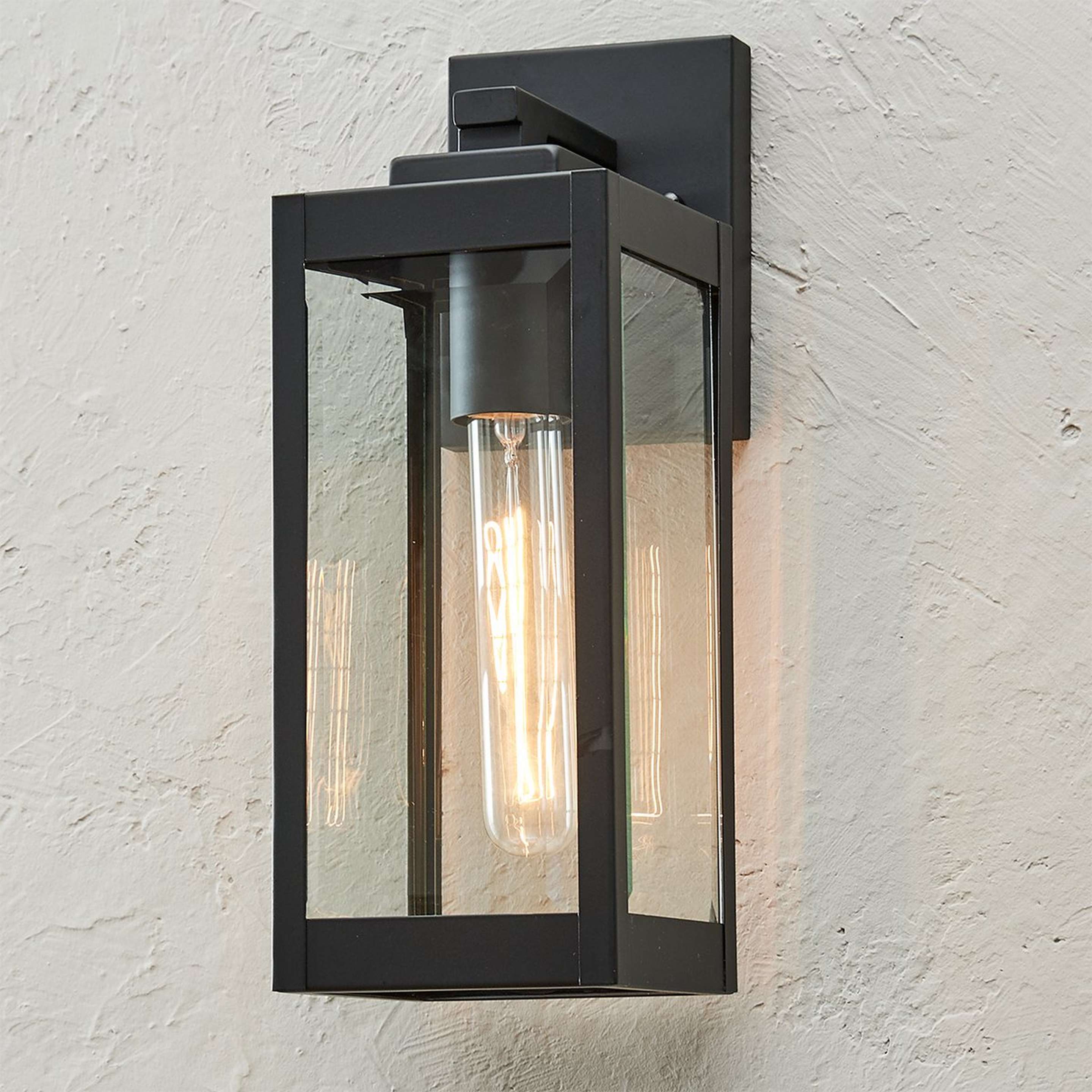 A Maddox Beveled Outdoor Sconce - Small with Black / Clear Beveled Glass color