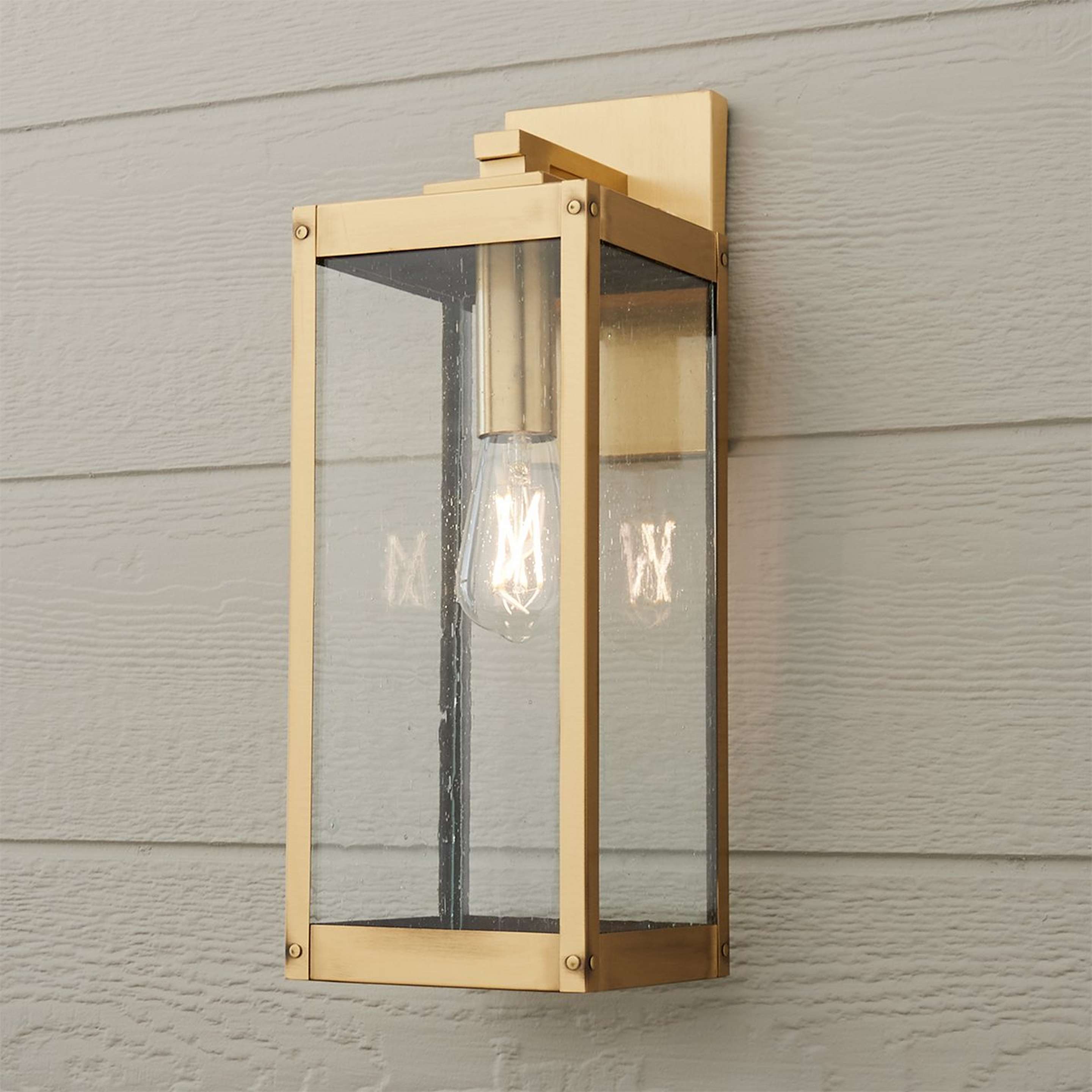 A Maddox Seeded Glass Outdoor Sconce - Large with Brass / Seeded Glass color