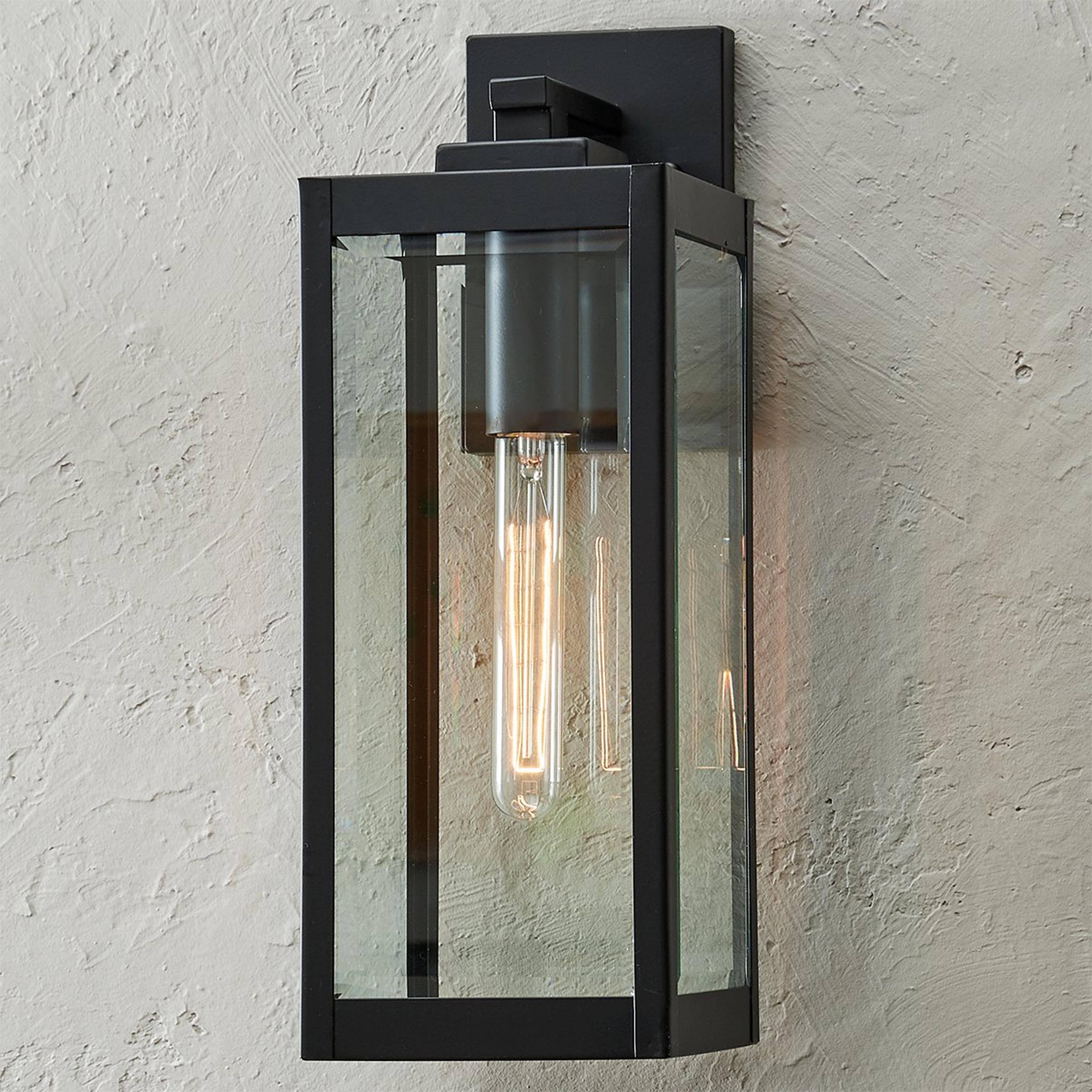 A Maddox Beveled Outdoor Sconce - Large with Black / Clear Beveled Glass color