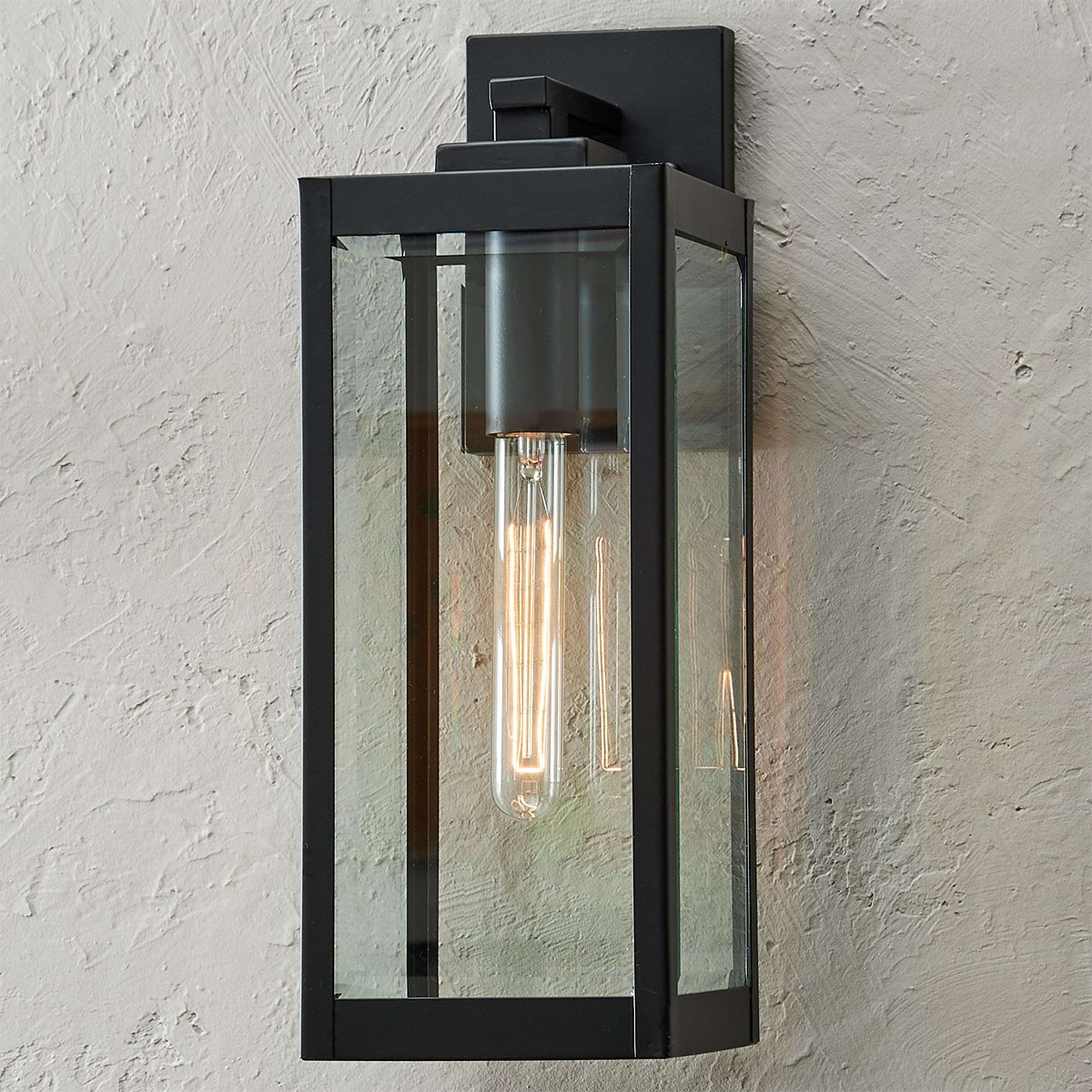 A Maddox Beveled Outdoor Sconce - Large with Black / Clear Beveled Glass color