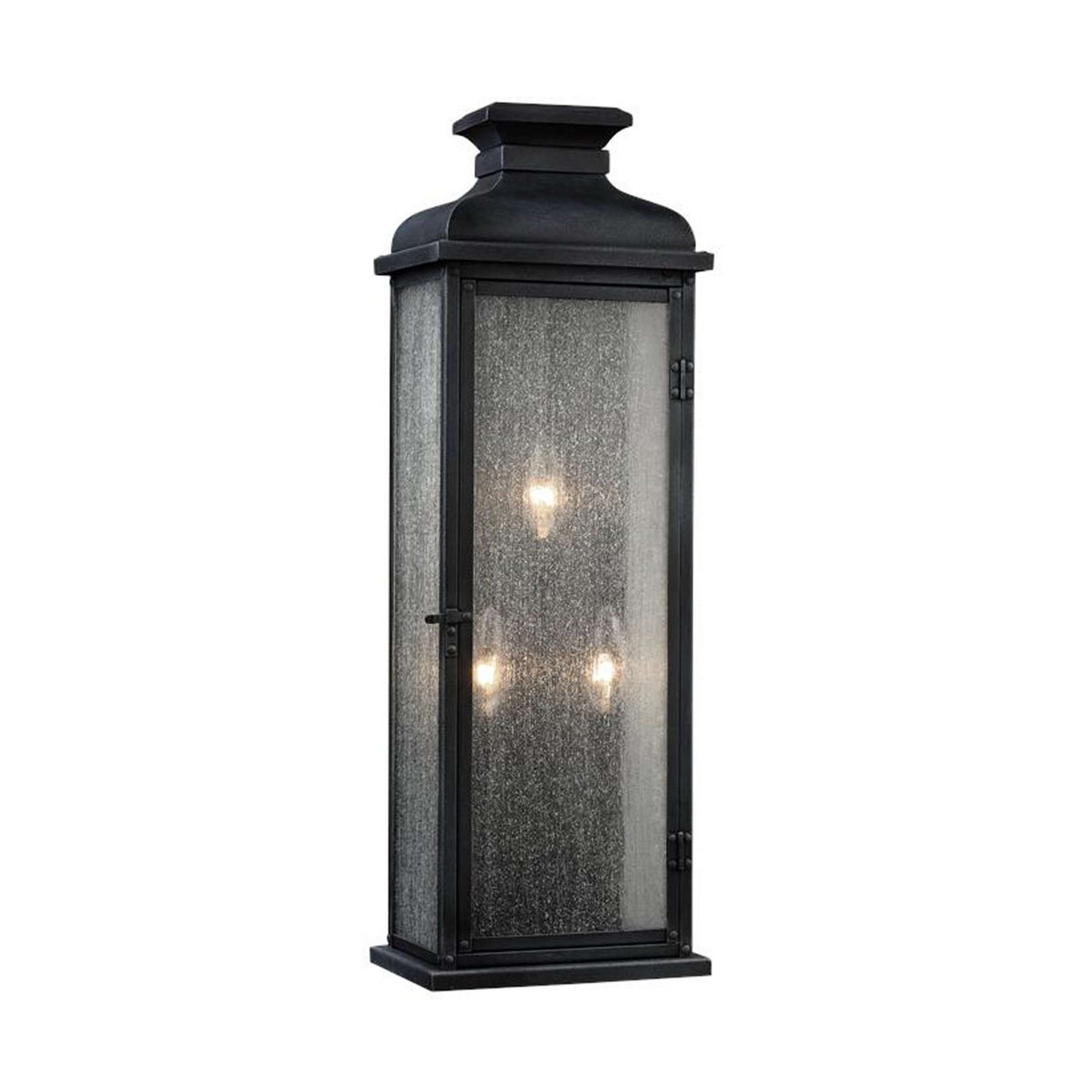 A London Lantern Outdoor Sconce - Tall with Weathered Zinc / Seedy Glass color