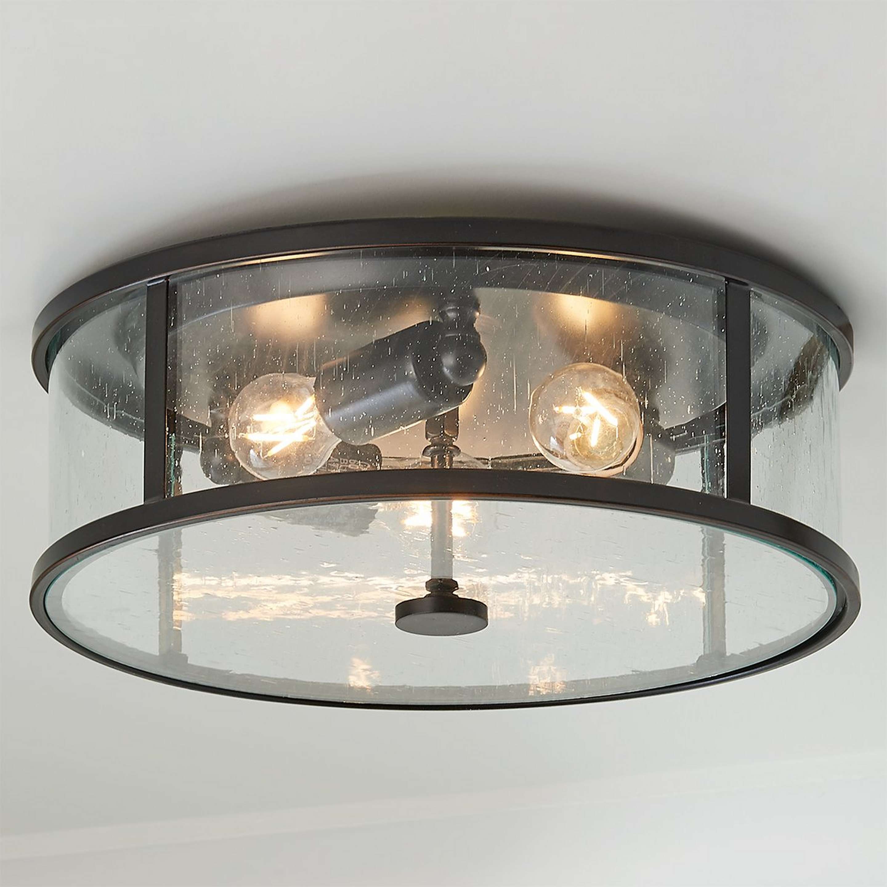 A Fife Outdoor Ceiling Light with Black / Seedy Glass color