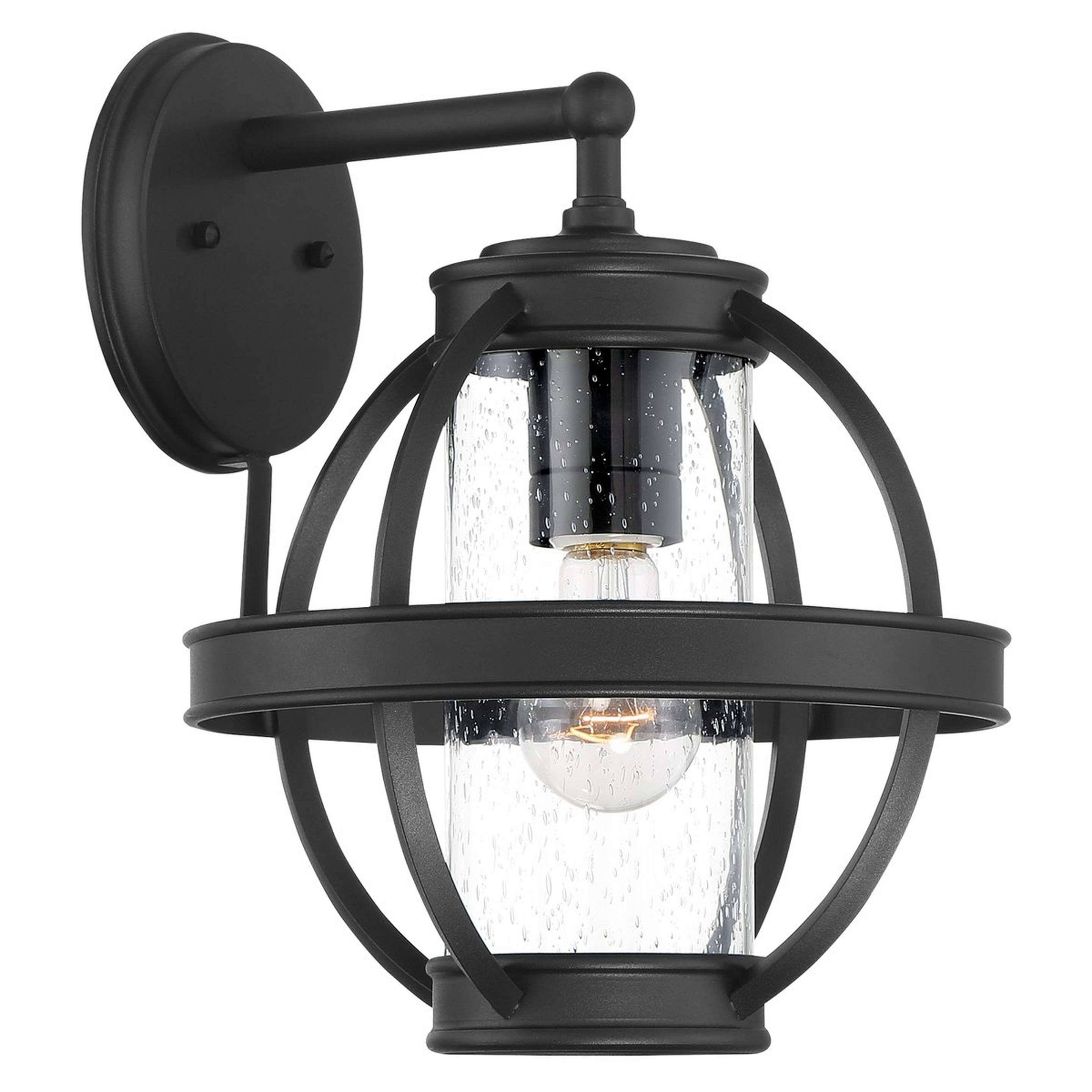 A Contempo Orb Outdoor Sconce - Large with Black / Seedy Glass color