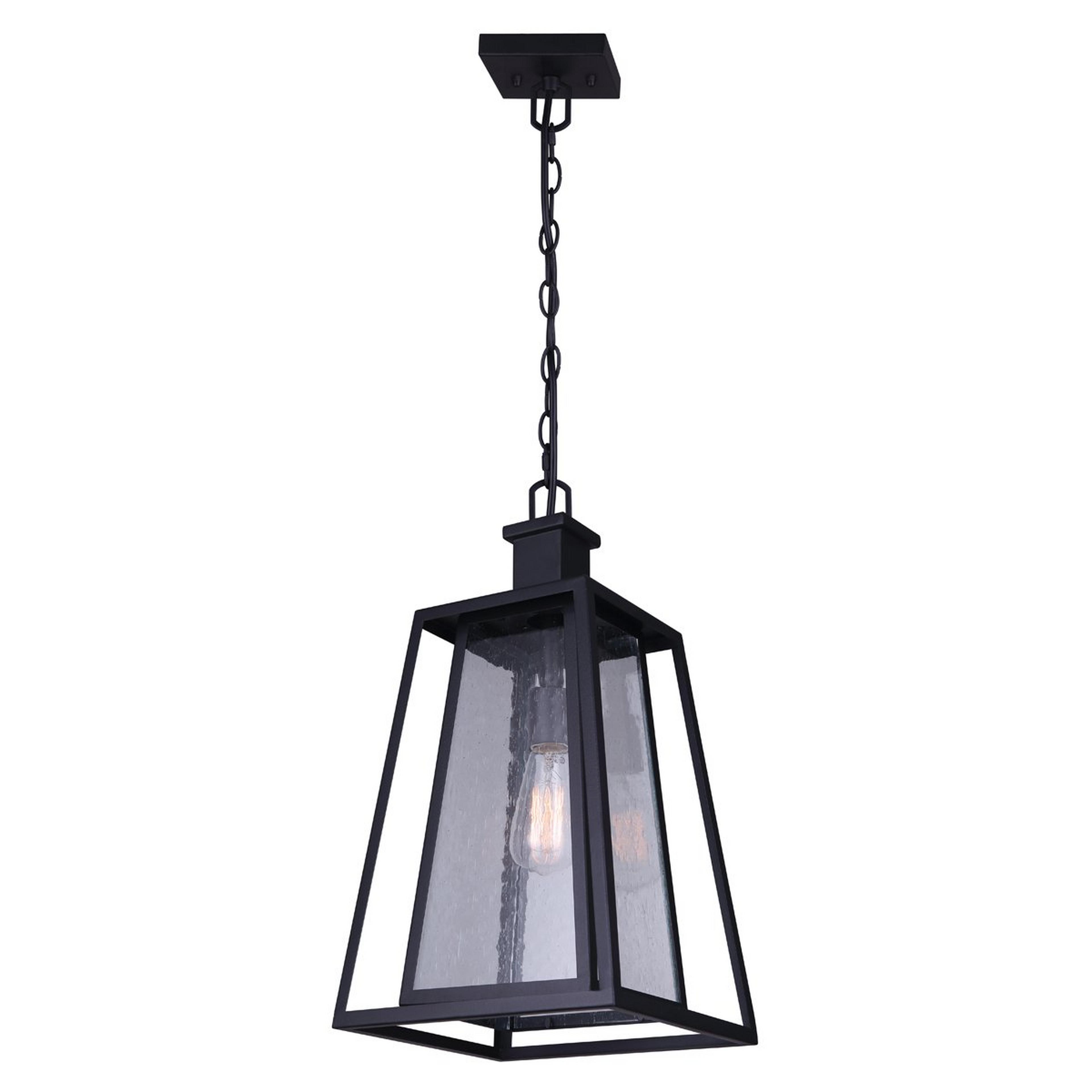 A Exton Outdoor Hanging Lantern with Matte Black / Seedy Glass color