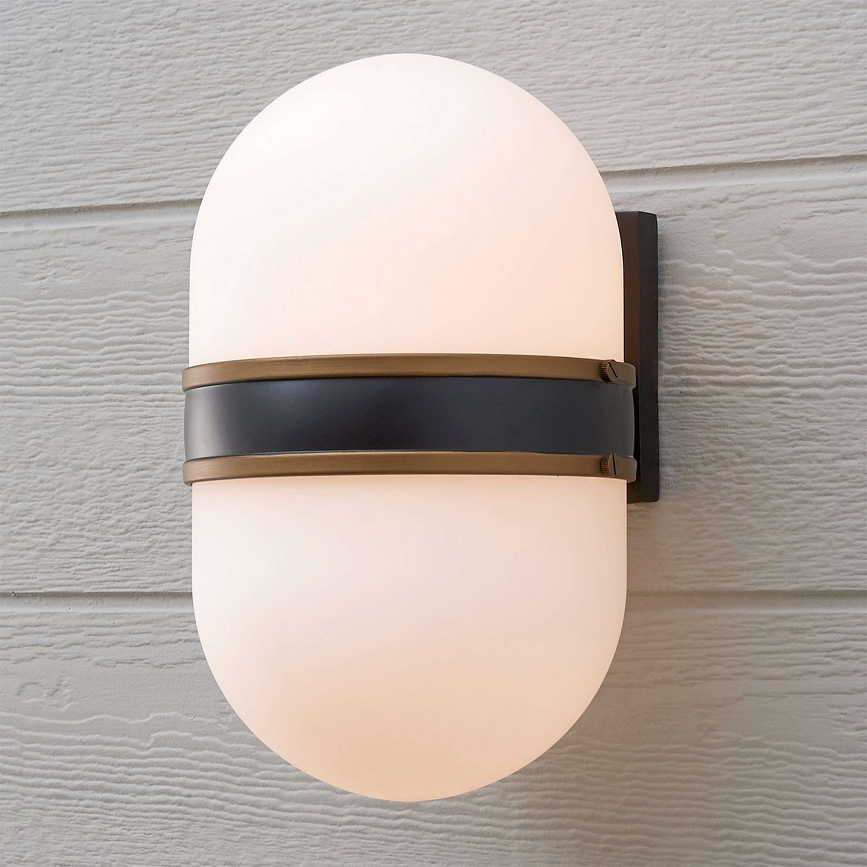 A Tri Band Outdoor Sconce - Large with Matte Black / White / Textured Gold color
