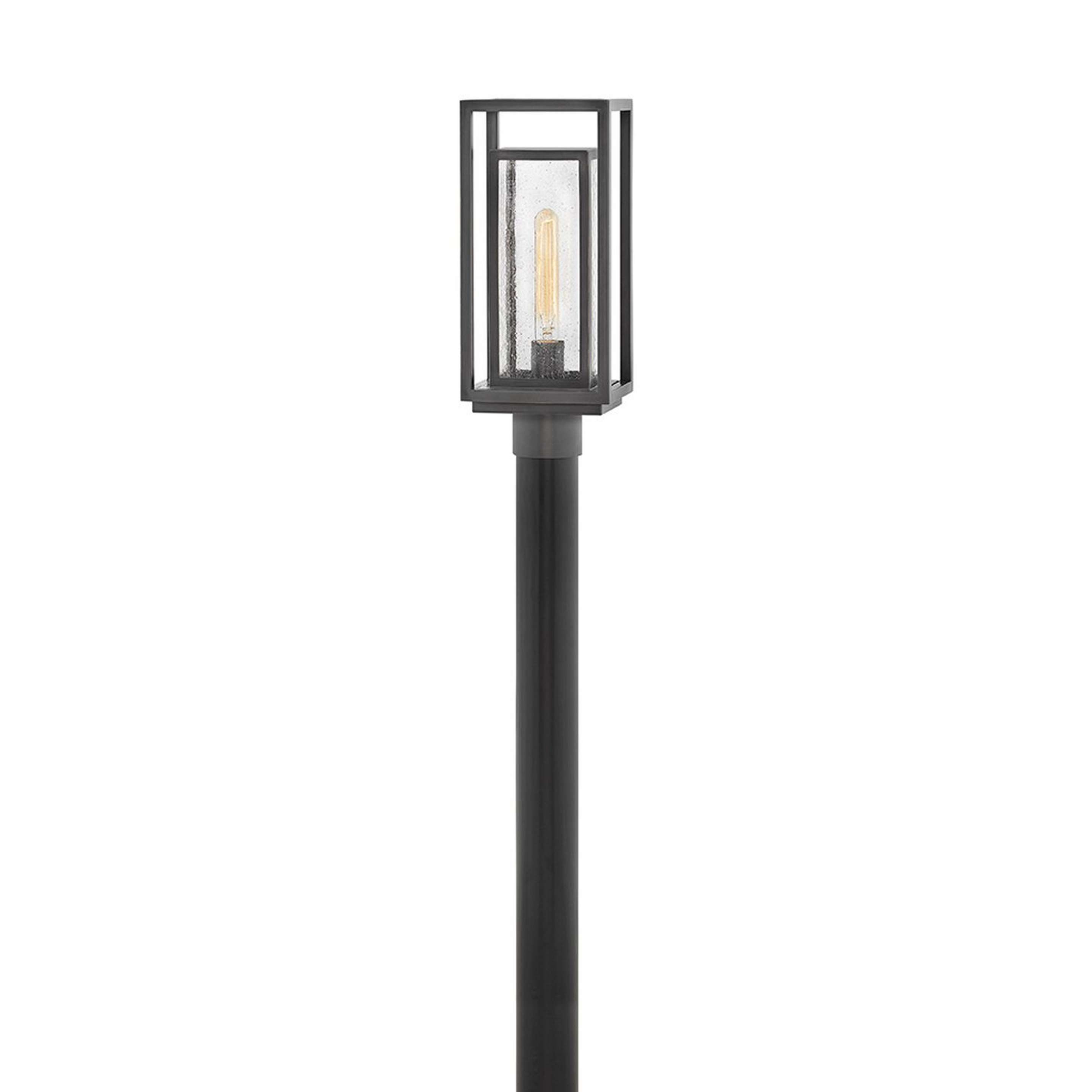 A Frame Squared Outdoor Post Light with Oil Rubbed Bronze / Seeded Glass color
