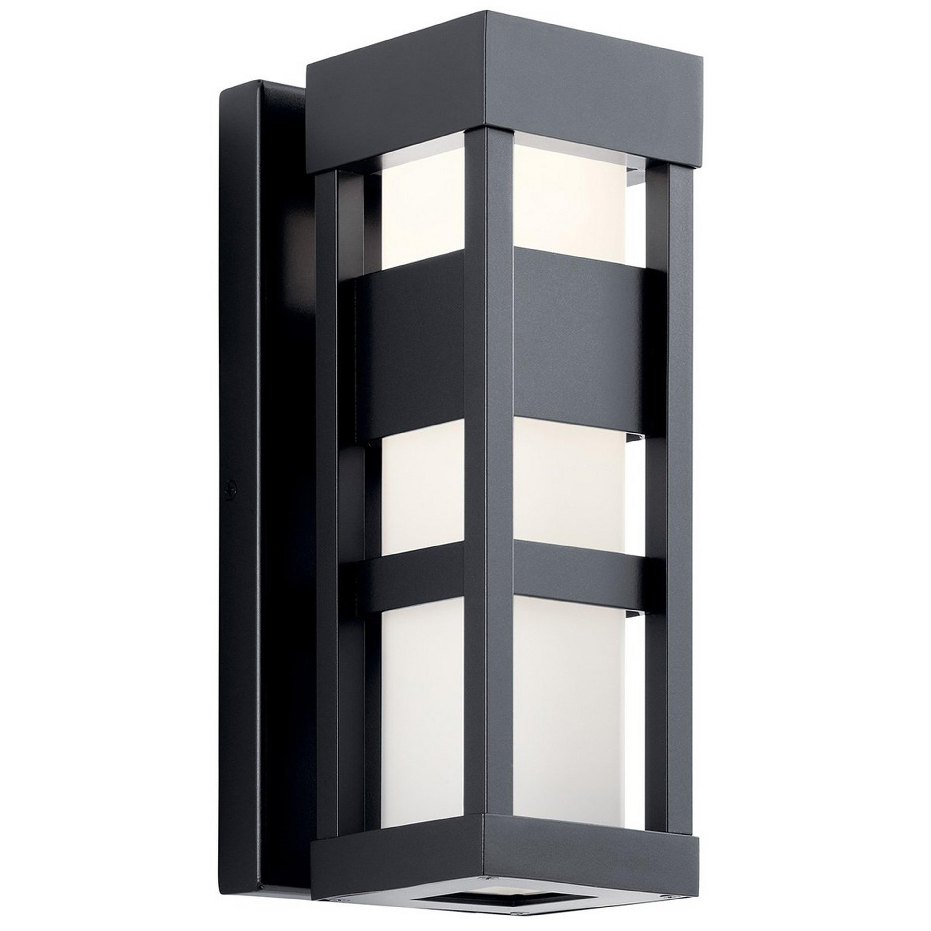 A Skylar Banded Outdoor Sconce with Black / White Glass color