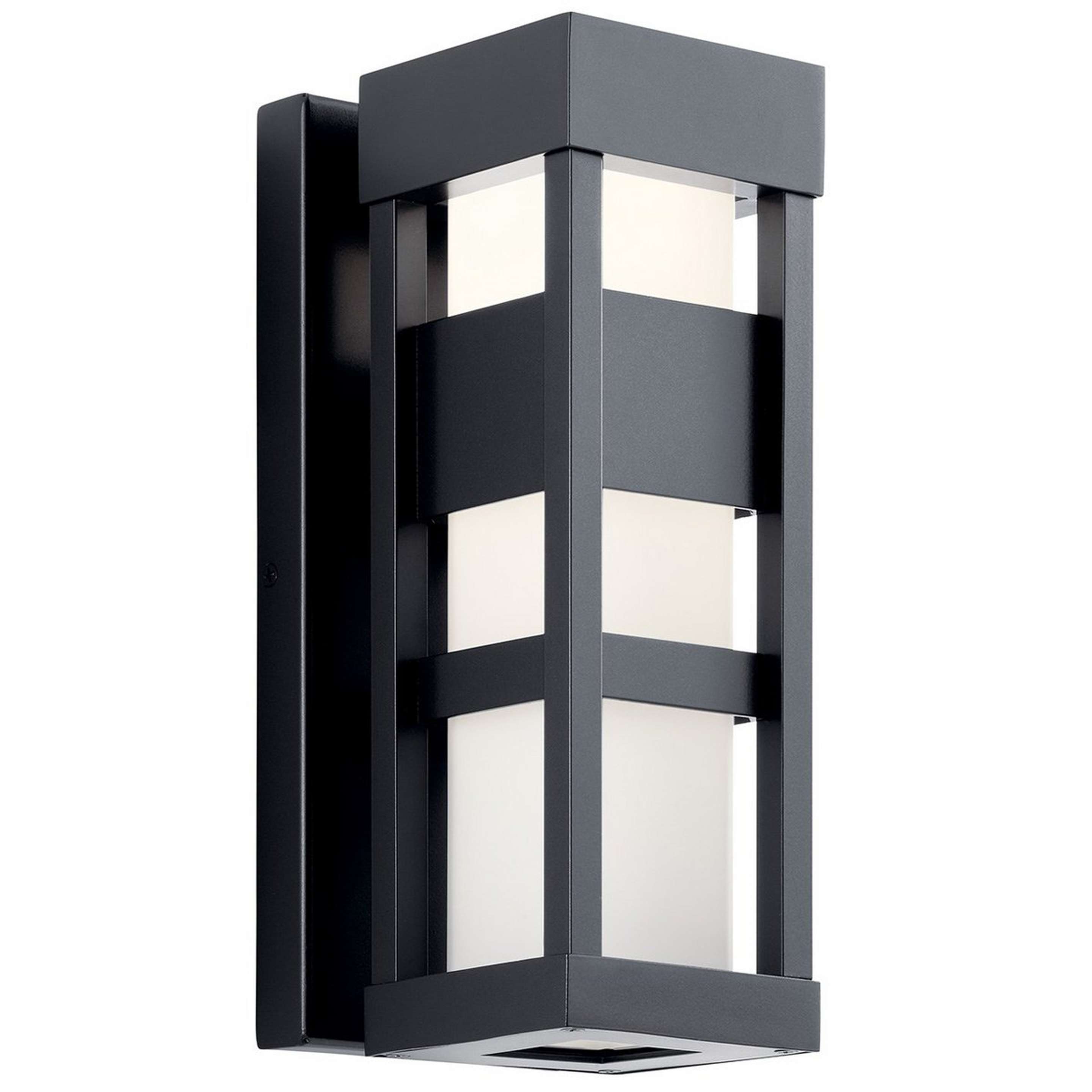 A Skylar Banded Outdoor Sconce with Black / White Glass color