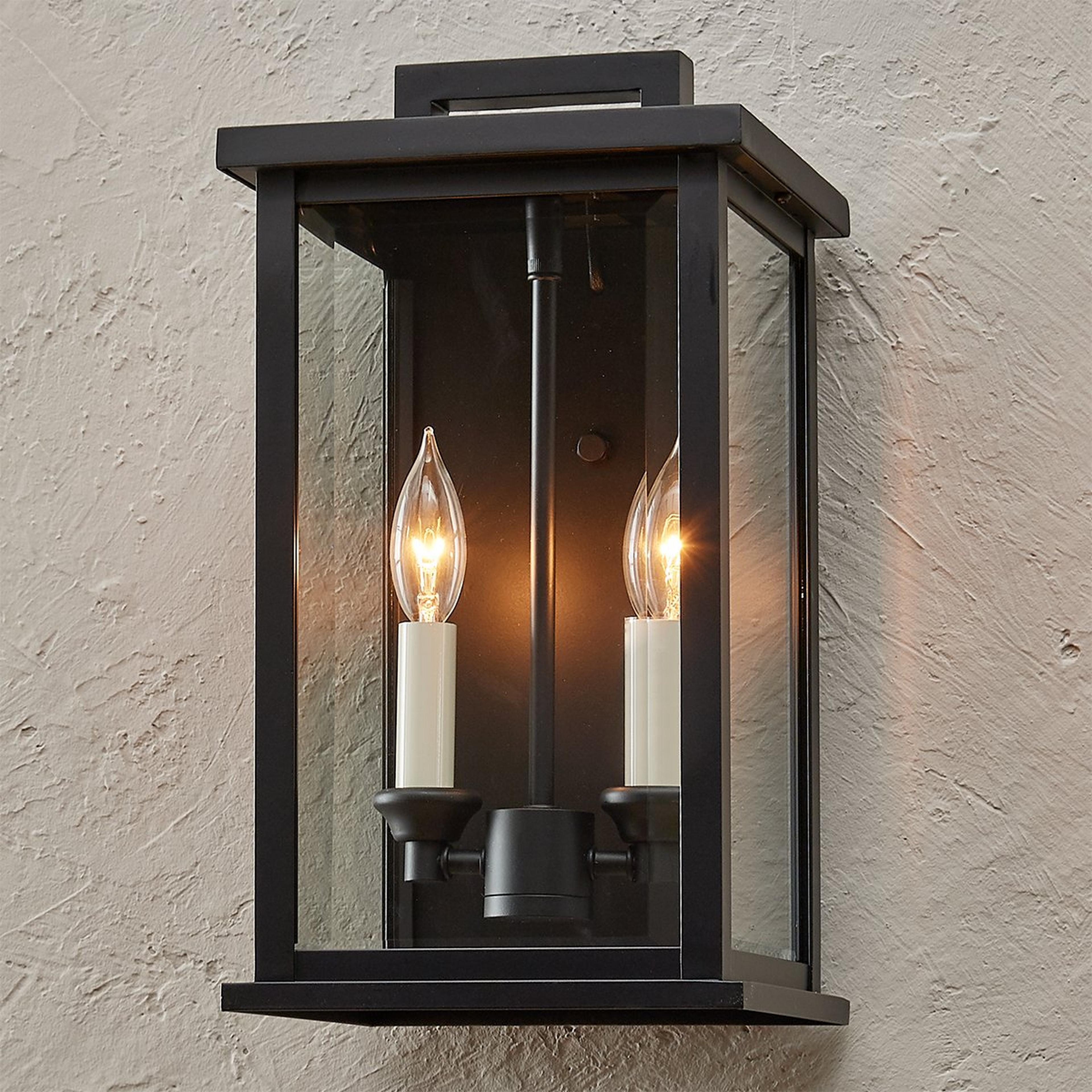 A Carrington Outdoor Sconce - Small with Black / Clear Beveled Glass color