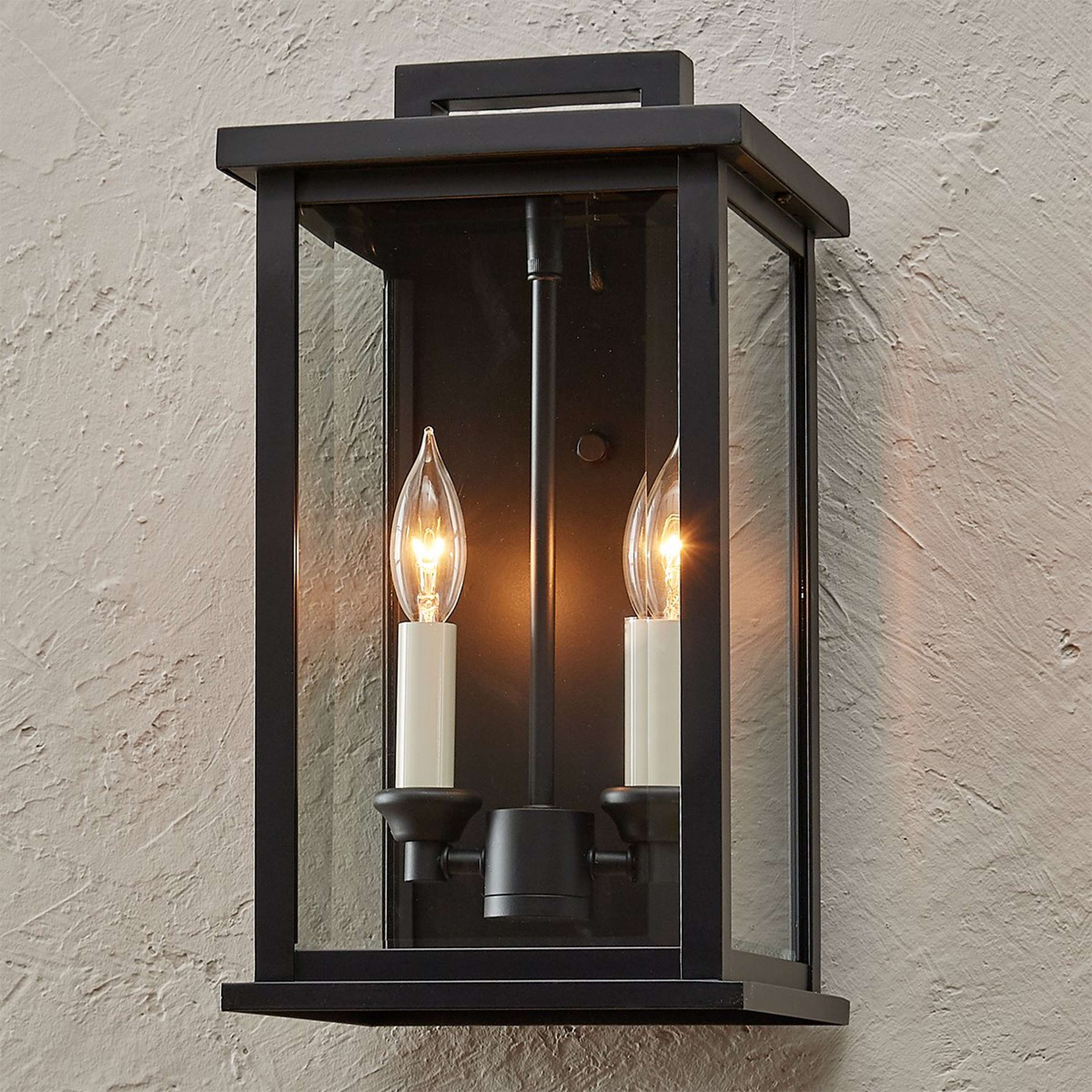 A Carrington Outdoor Sconce - Small with Black / Clear Beveled Glass color