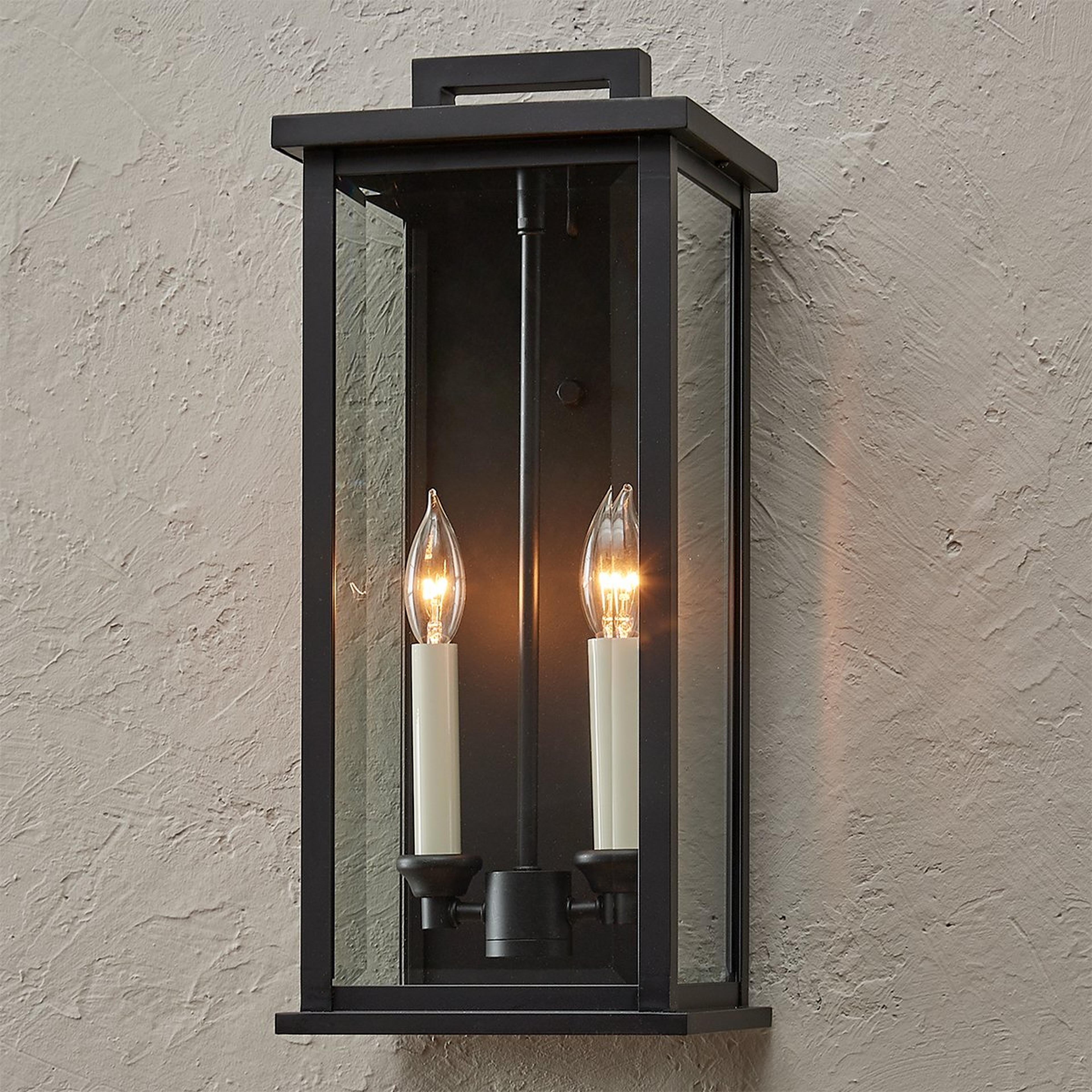 A Carrington Outdoor Sconce - Medium with Black / Clear Beveled Glass color