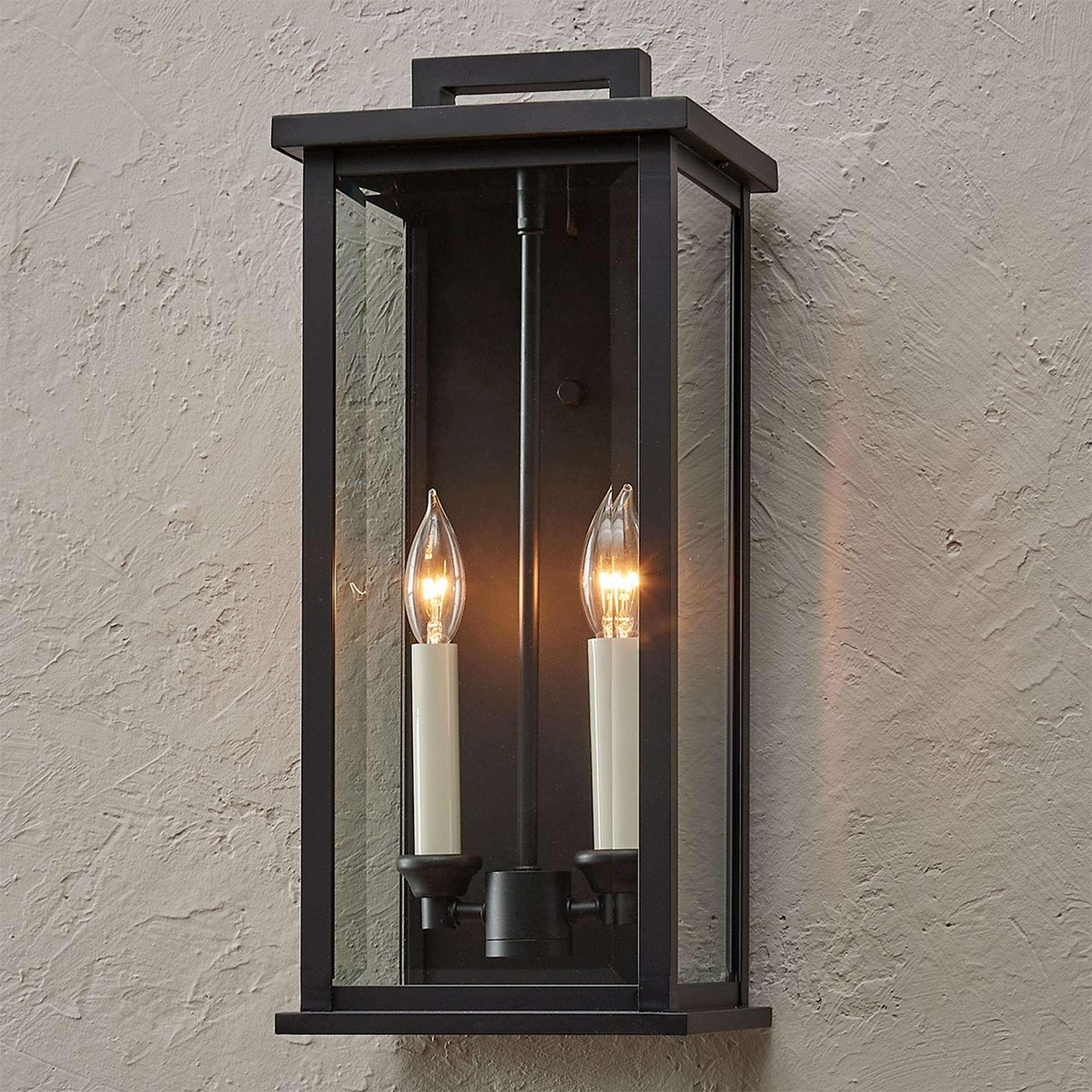 A Carrington Outdoor Sconce - Medium with Black / Clear Beveled Glass color