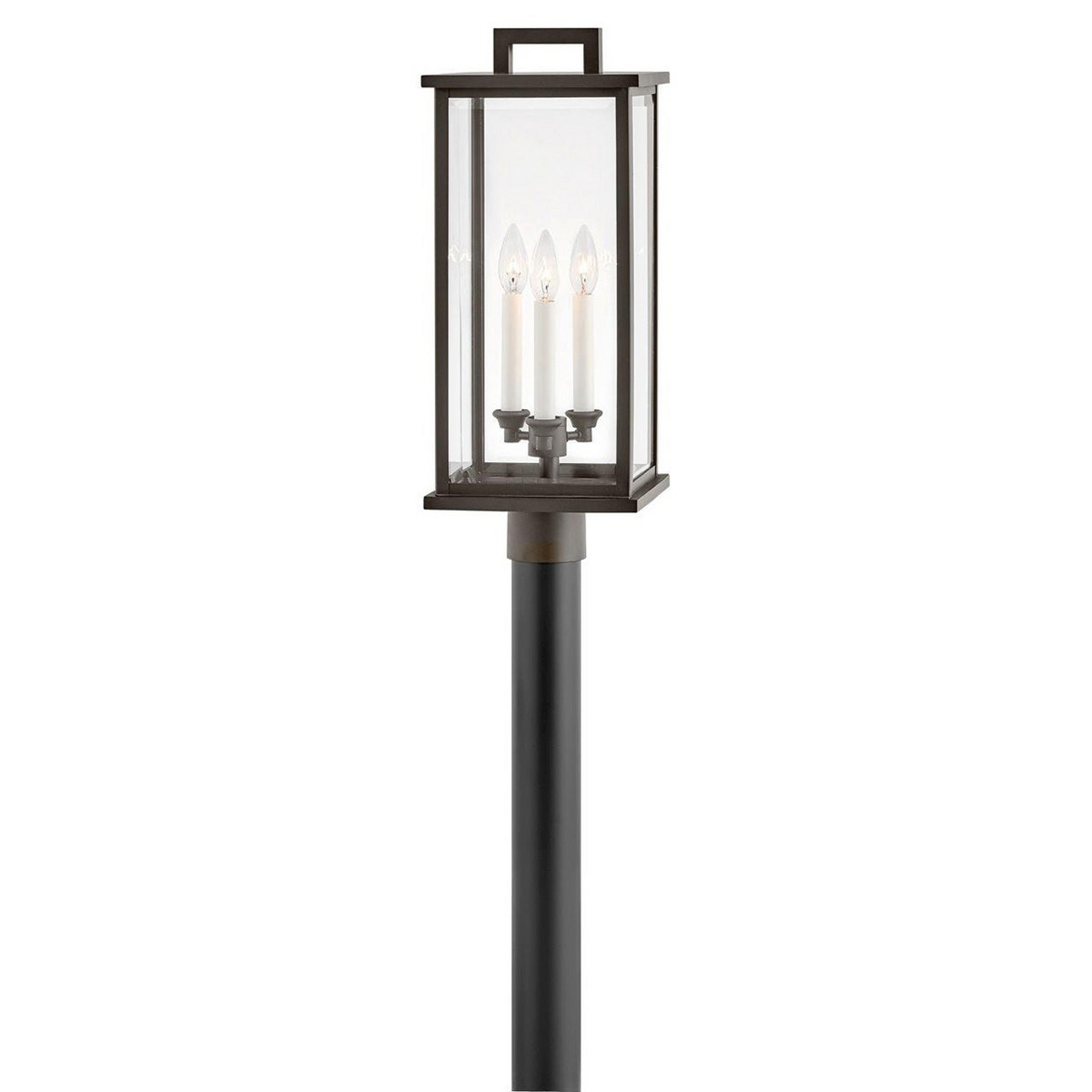 A Carrington Outdoor Post Light with Oil Rubbed Bronze / Clear Beveled Glass color