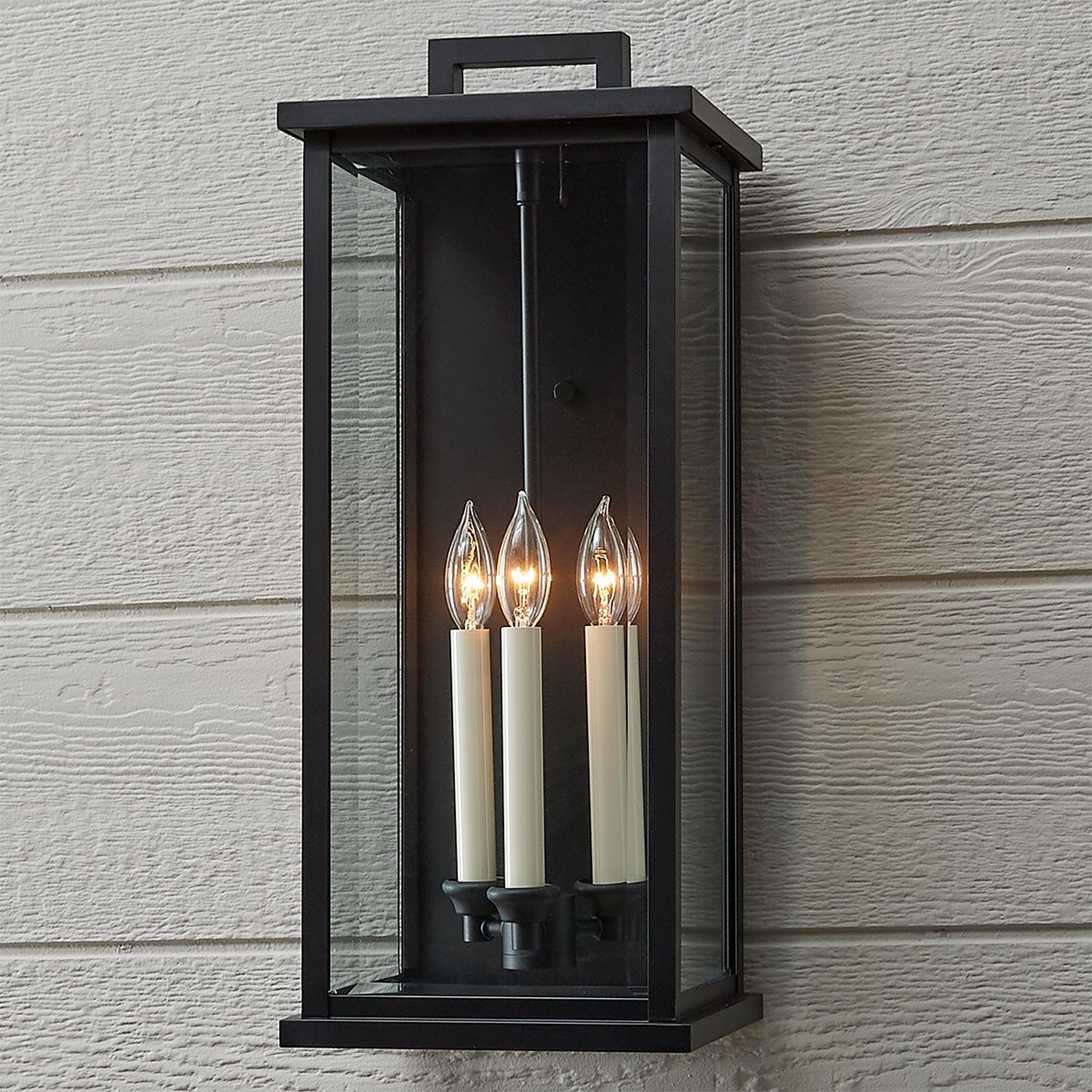 A Carrington Outdoor Sconce - Large with Black / Clear Beveled Glass color