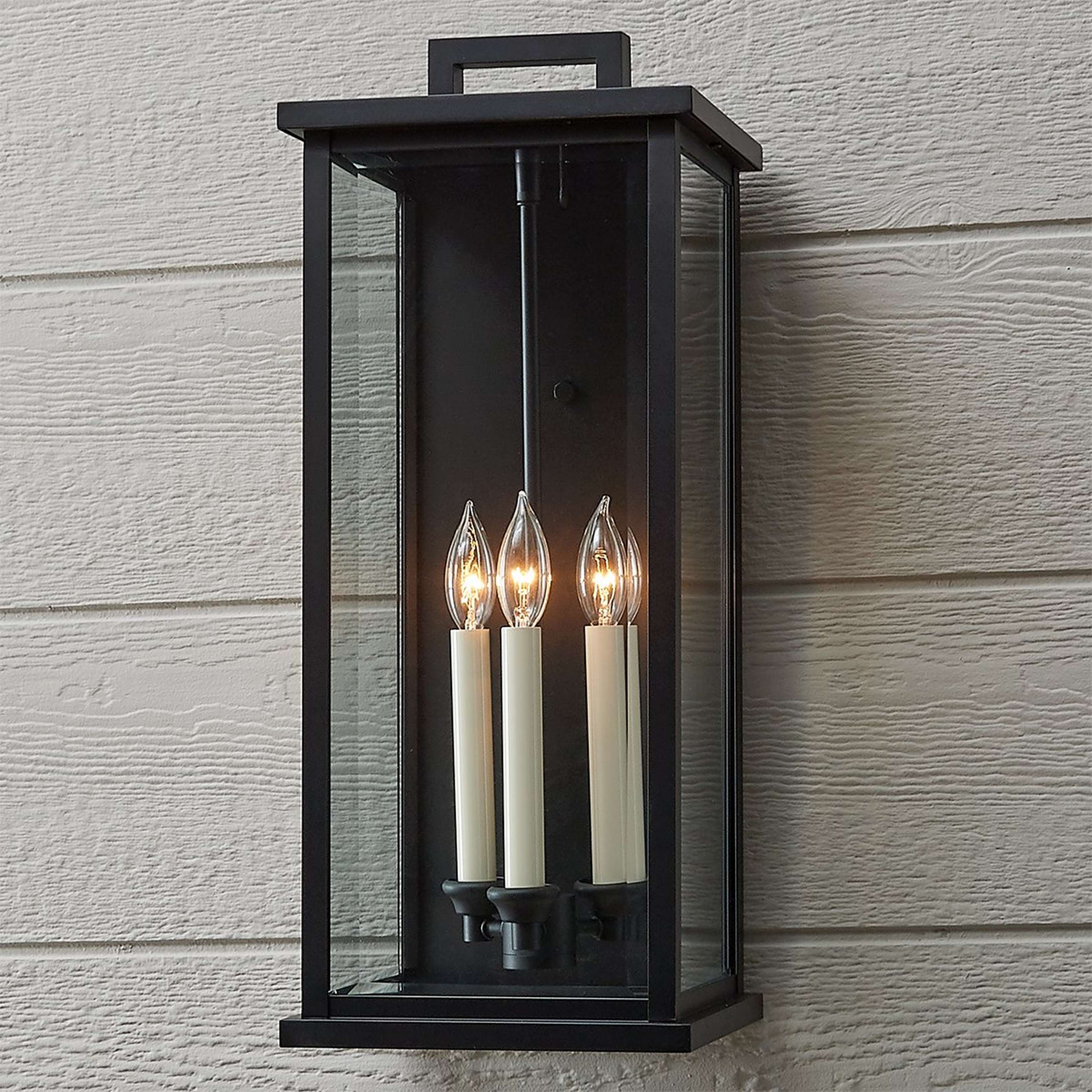 A Carrington Outdoor Sconce - Large with Black / Clear Beveled Glass color